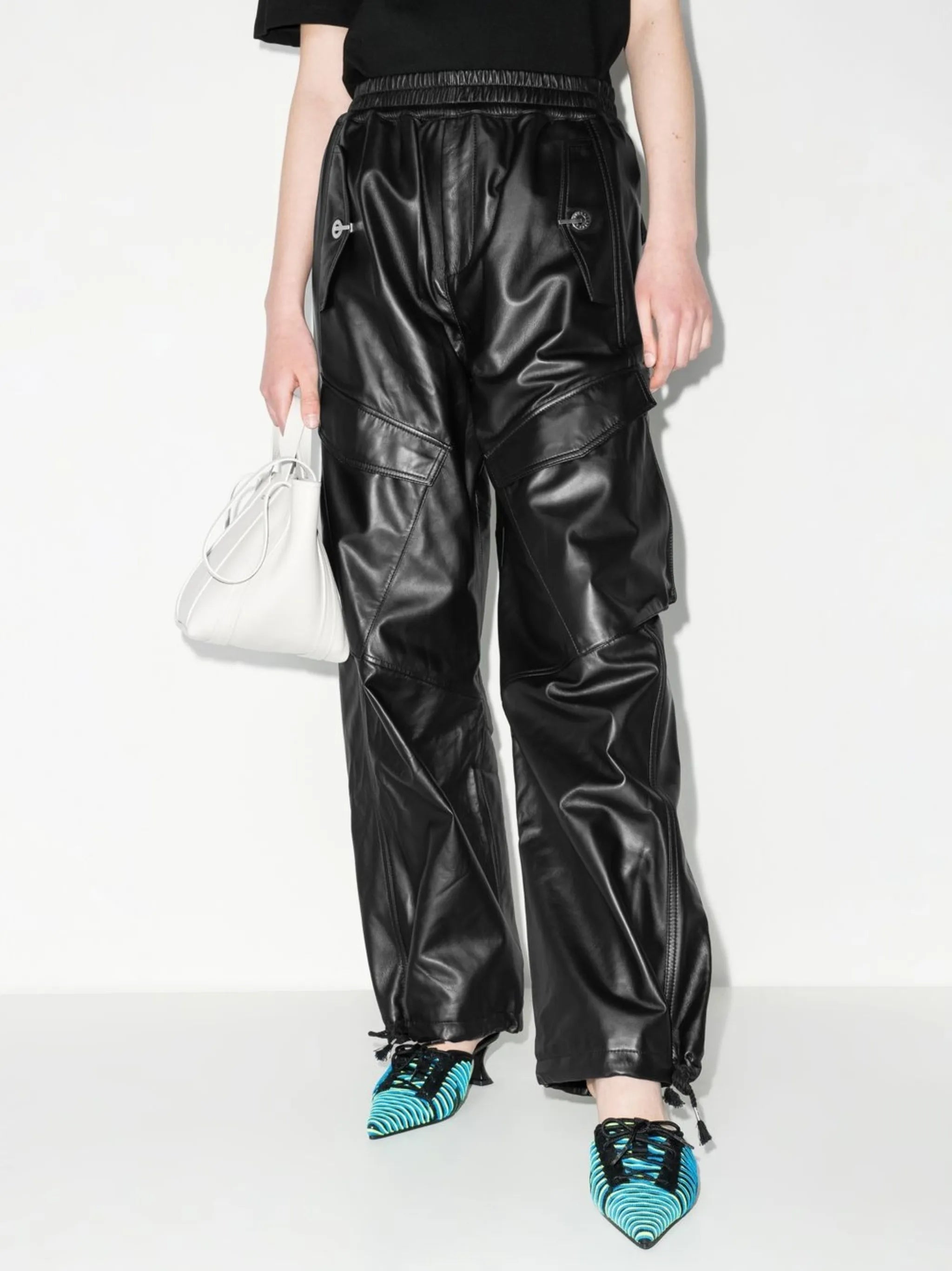wide leg leather trousers