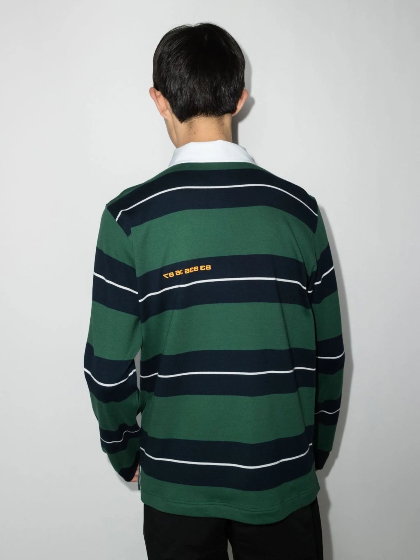 barcode-print striped polo shirt