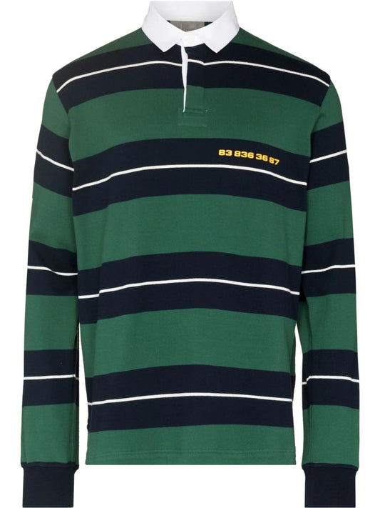 barcode-print striped polo shirt