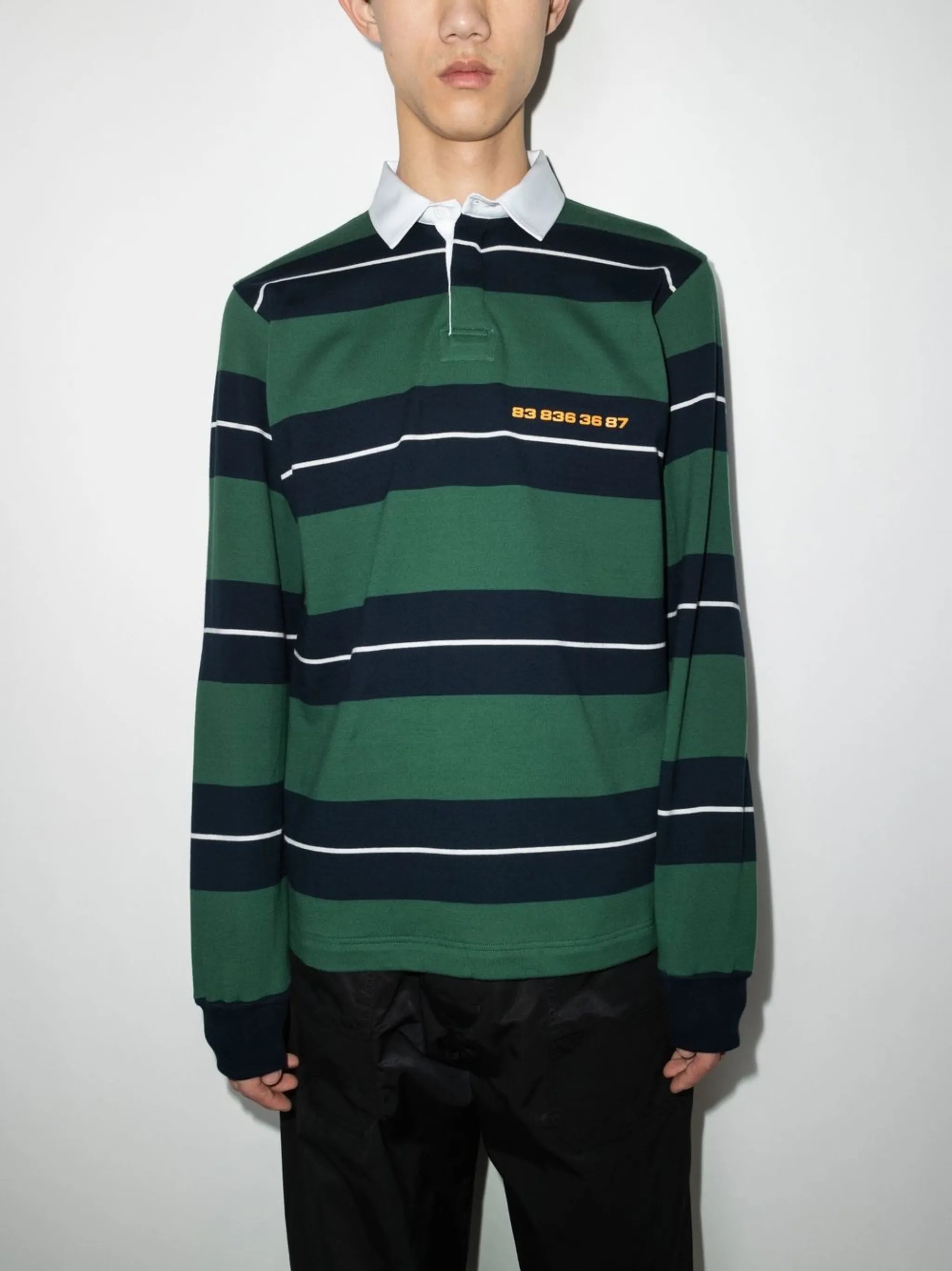 barcode-print striped polo shirt