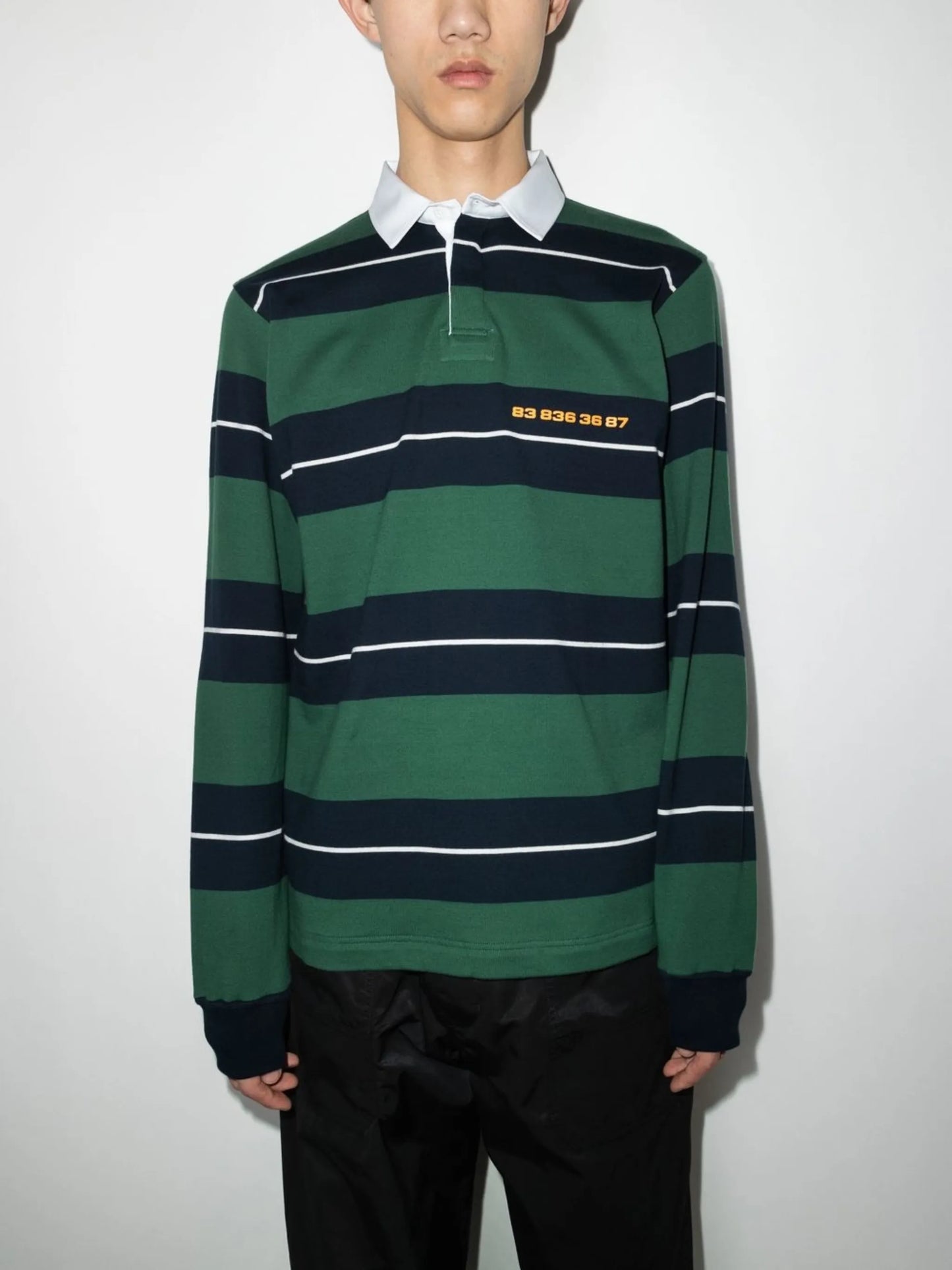 barcode-print striped polo shirt