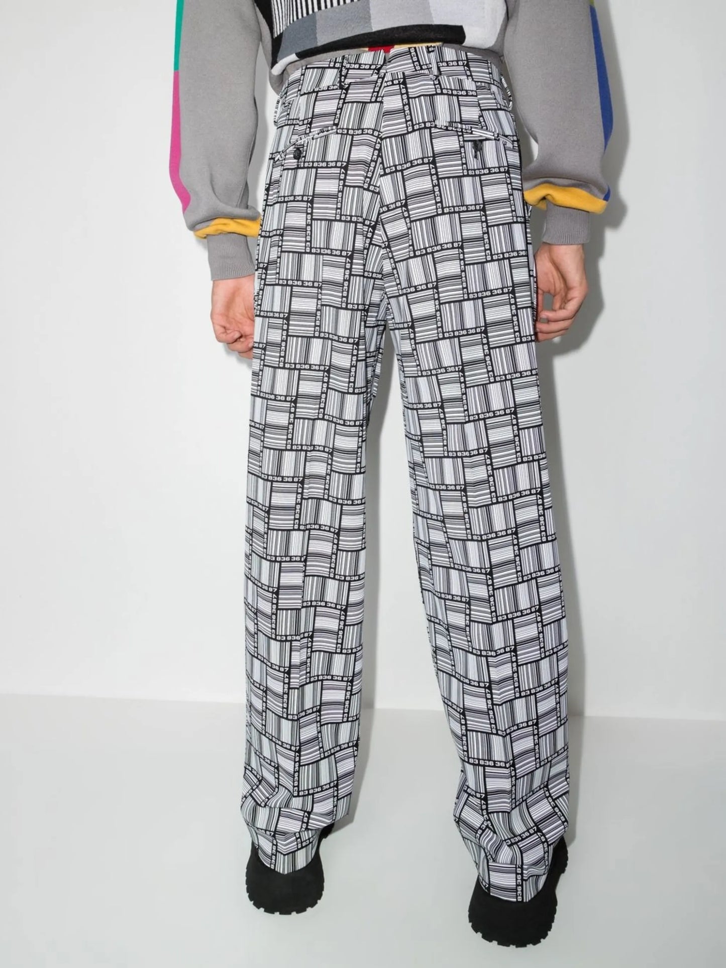 Barcode-print straight-leg trousers