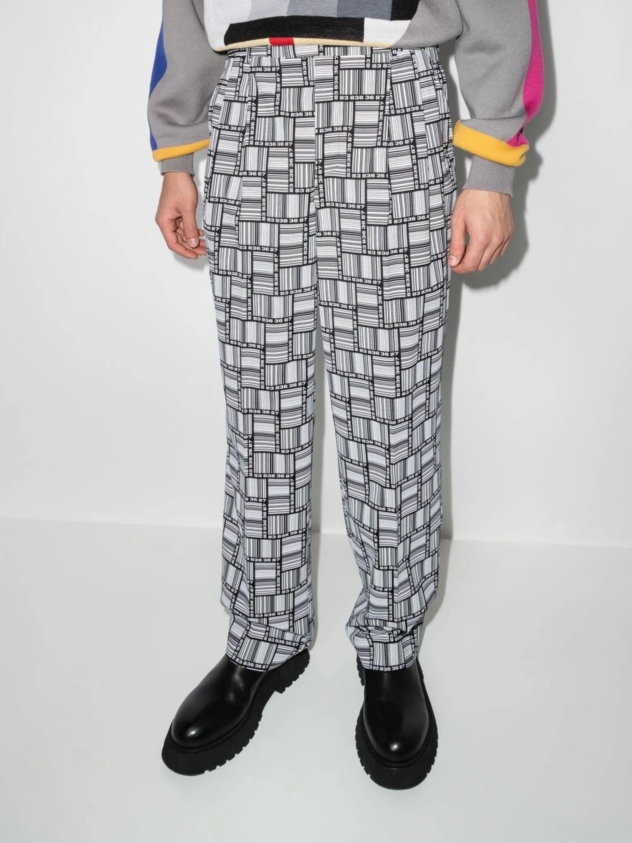 Barcode-print straight-leg trousers