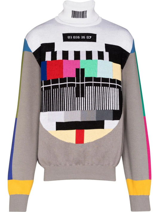 Barcode motif roll-neck jumper