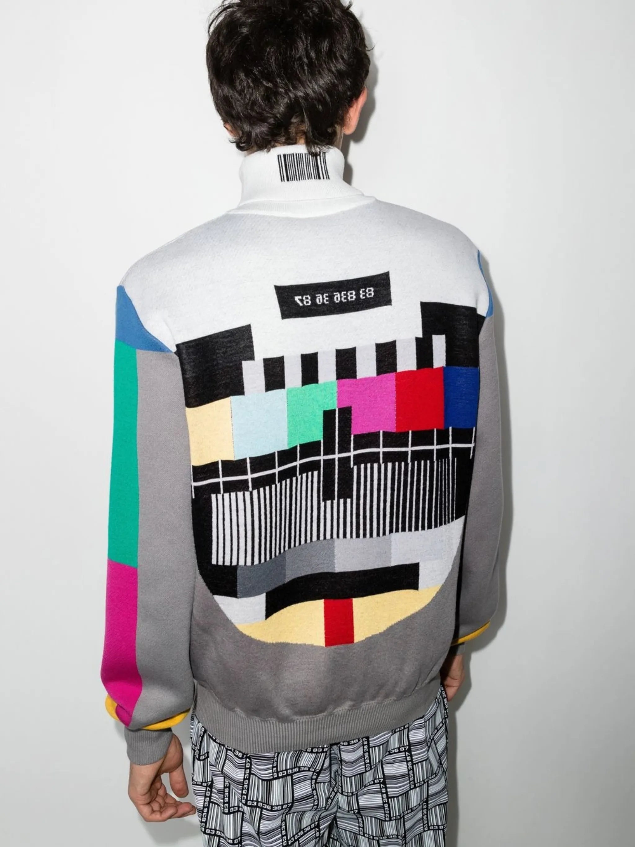 Barcode motif roll-neck jumper