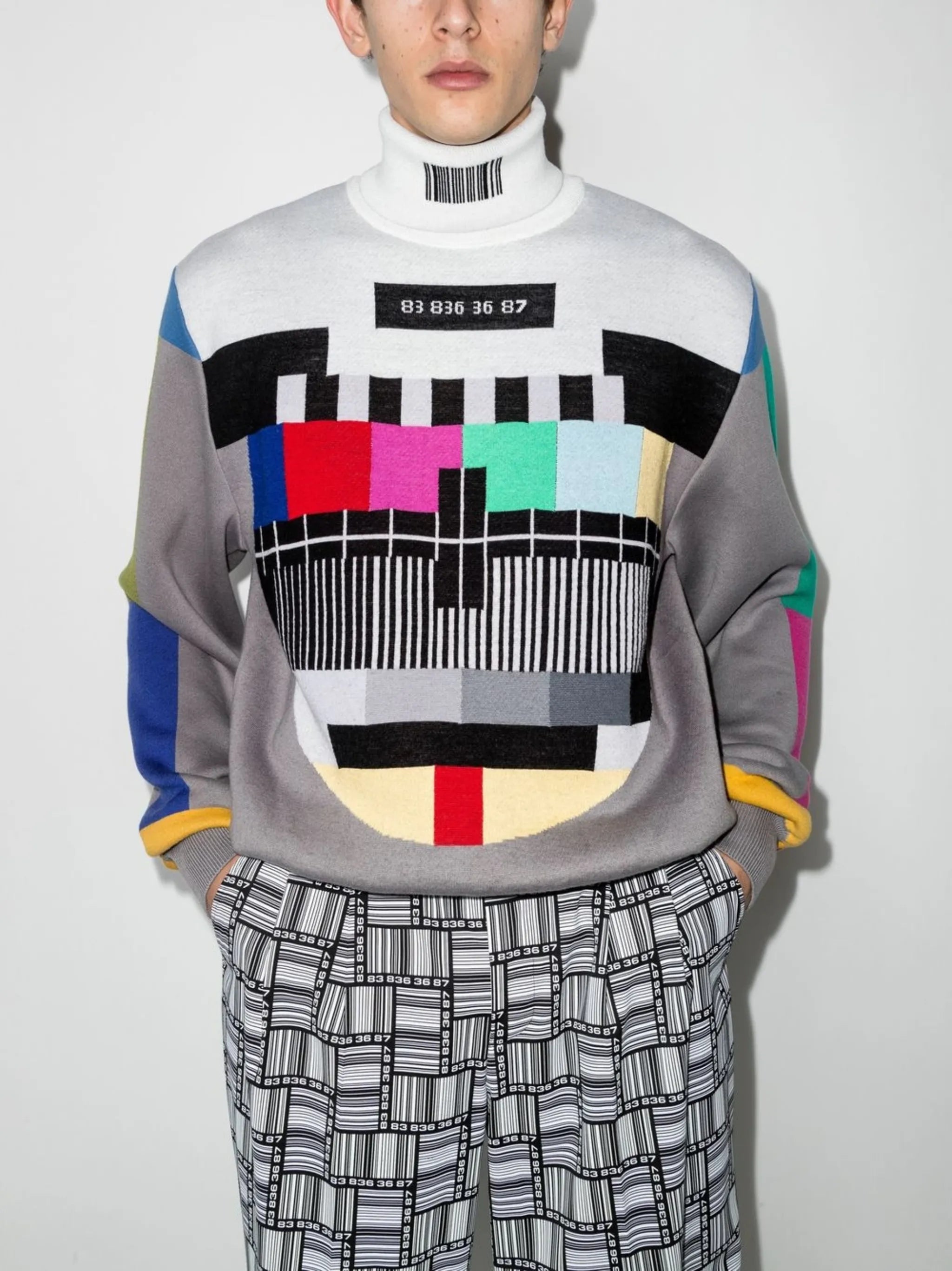 Barcode motif roll-neck jumper