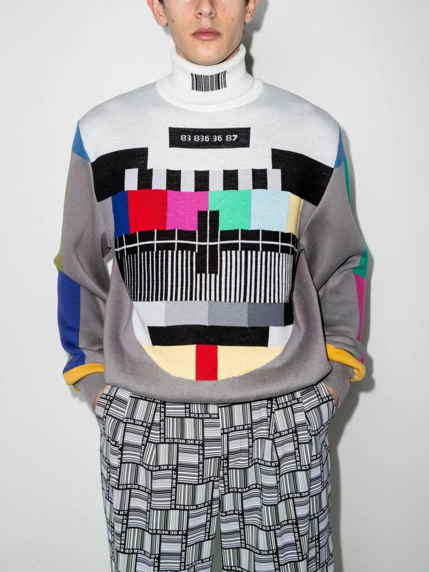 Barcode motif roll-neck jumper