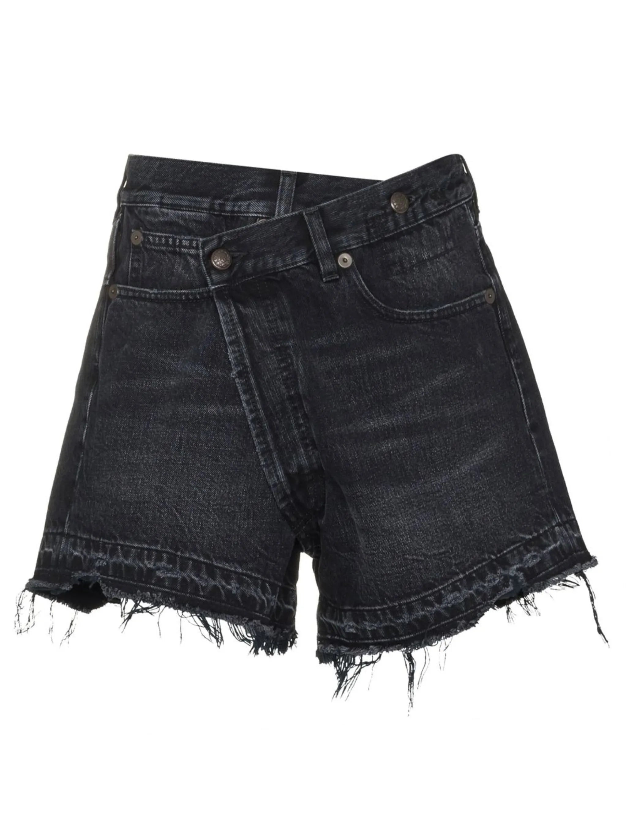 crossover-waist raw-hem shorts