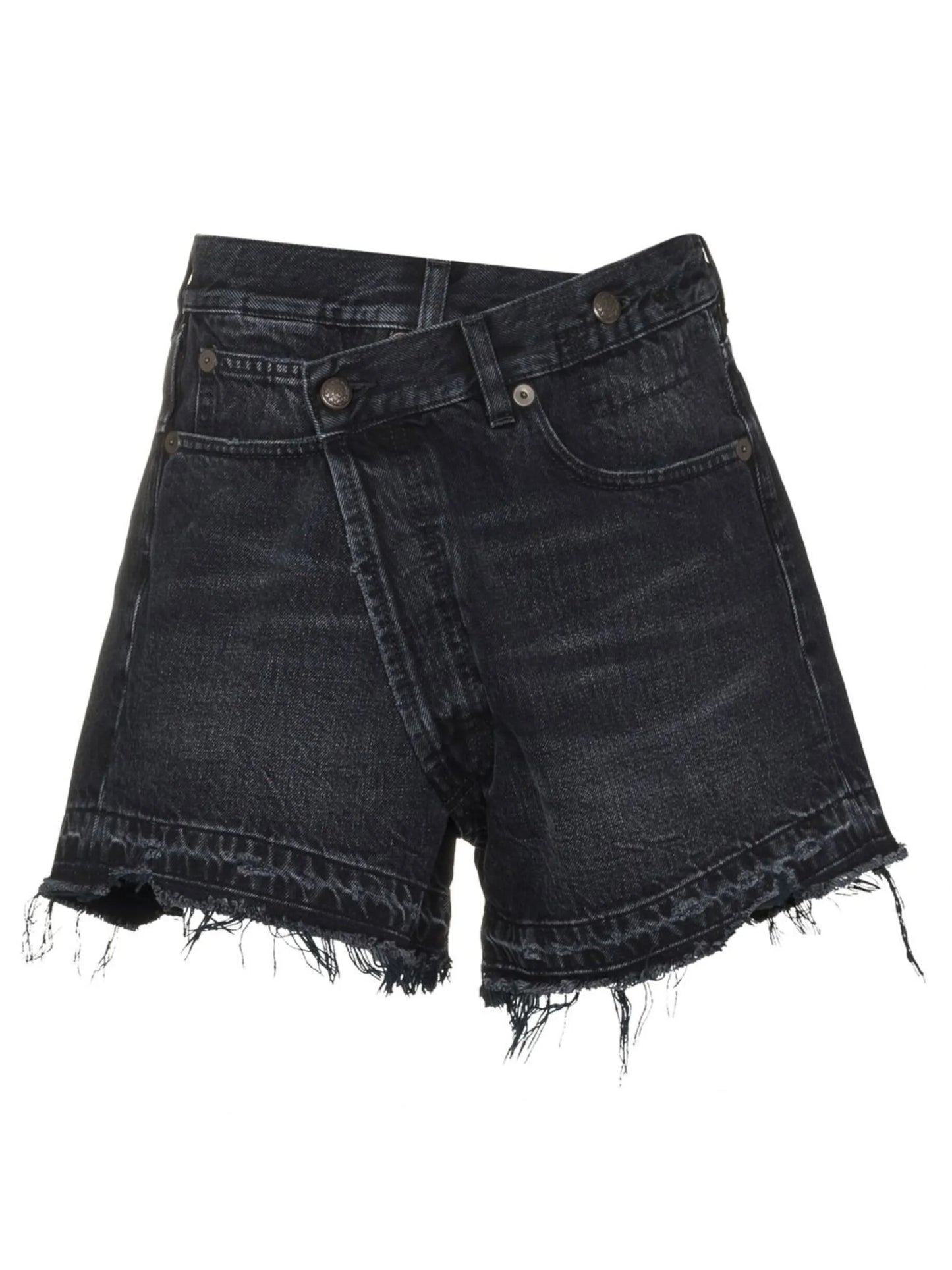 crossover-waist raw-hem shorts