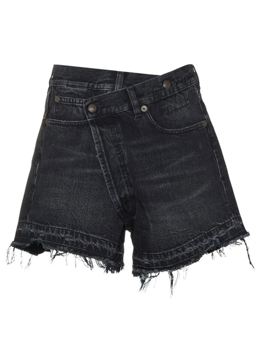 crossover-waist raw-hem shorts