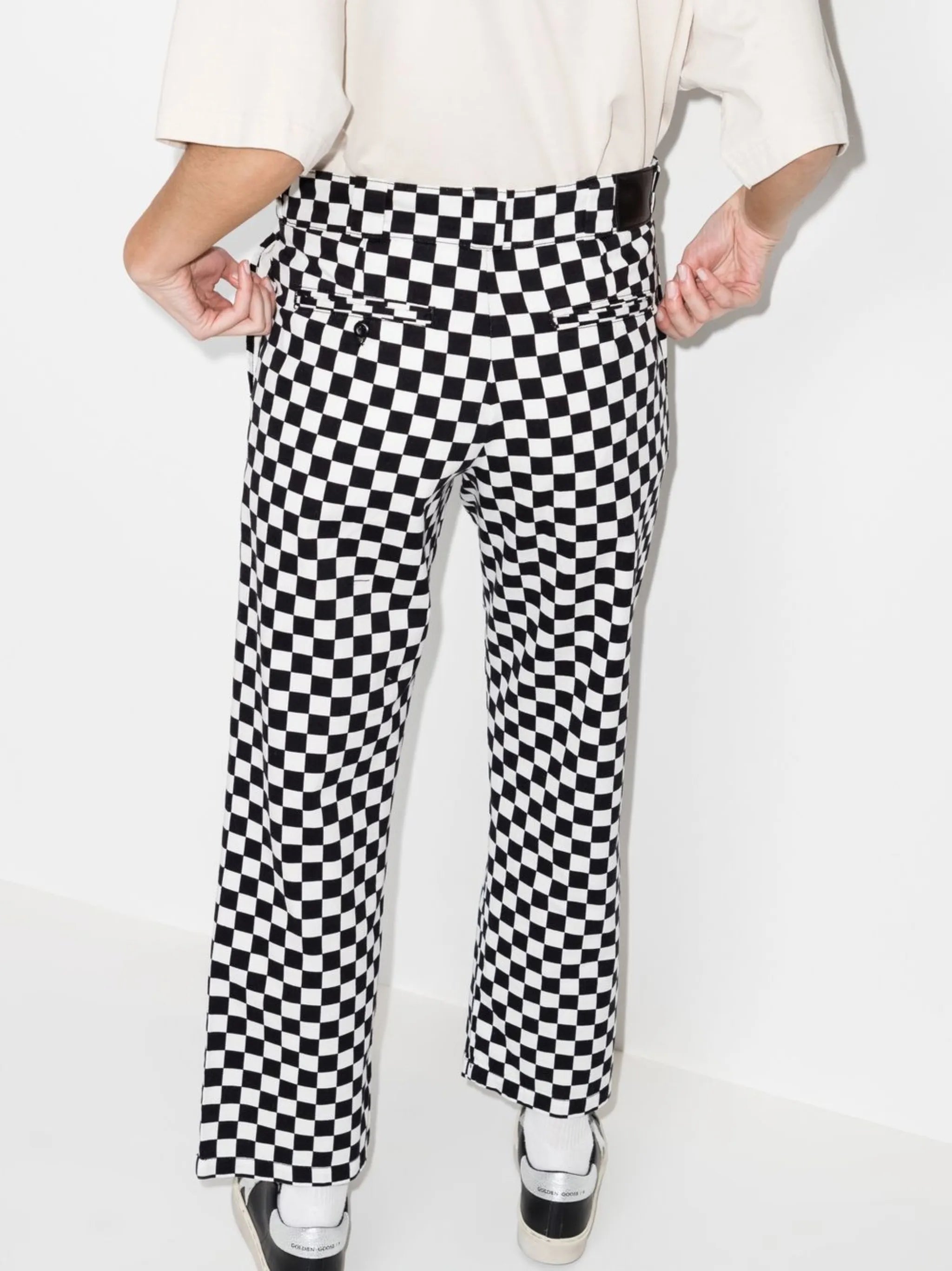 straight-leg checkerboard trousers