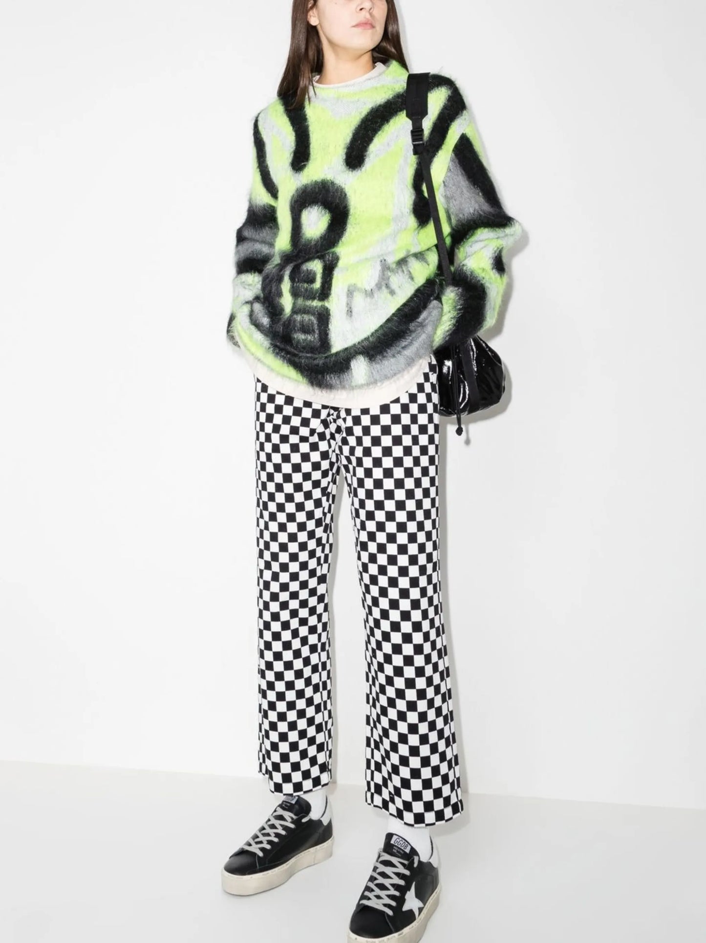 straight-leg checkerboard trousers