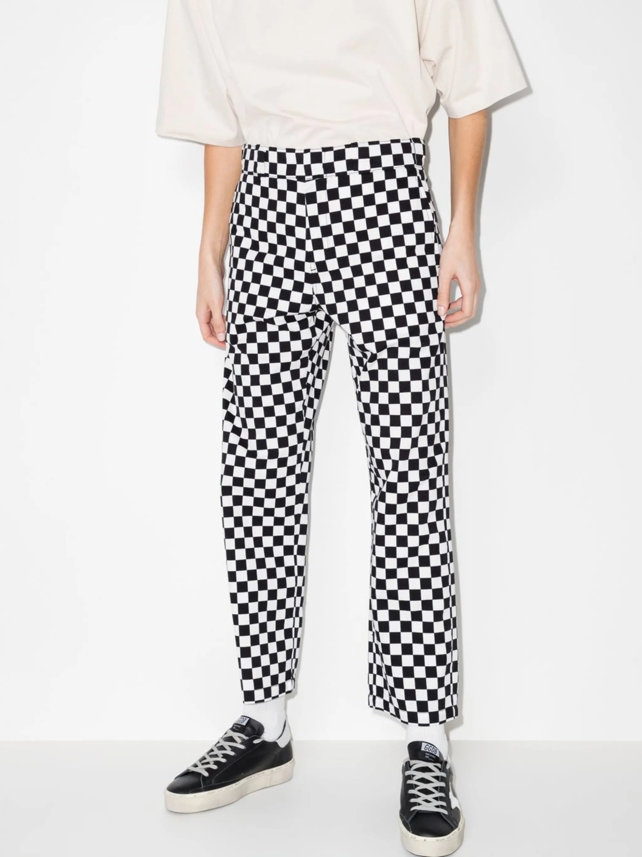 straight-leg checkerboard trousers