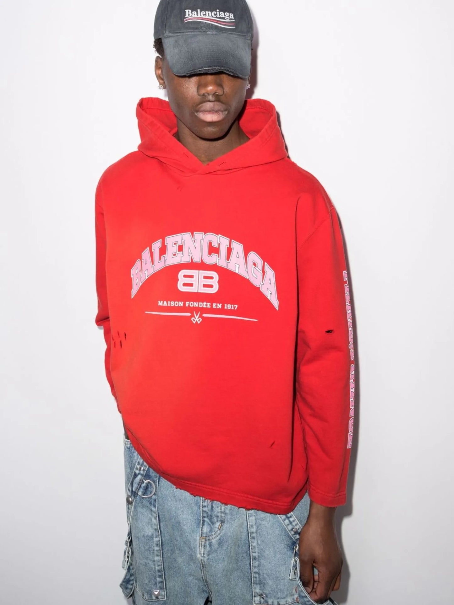 logo-print distressed cropped hoodie