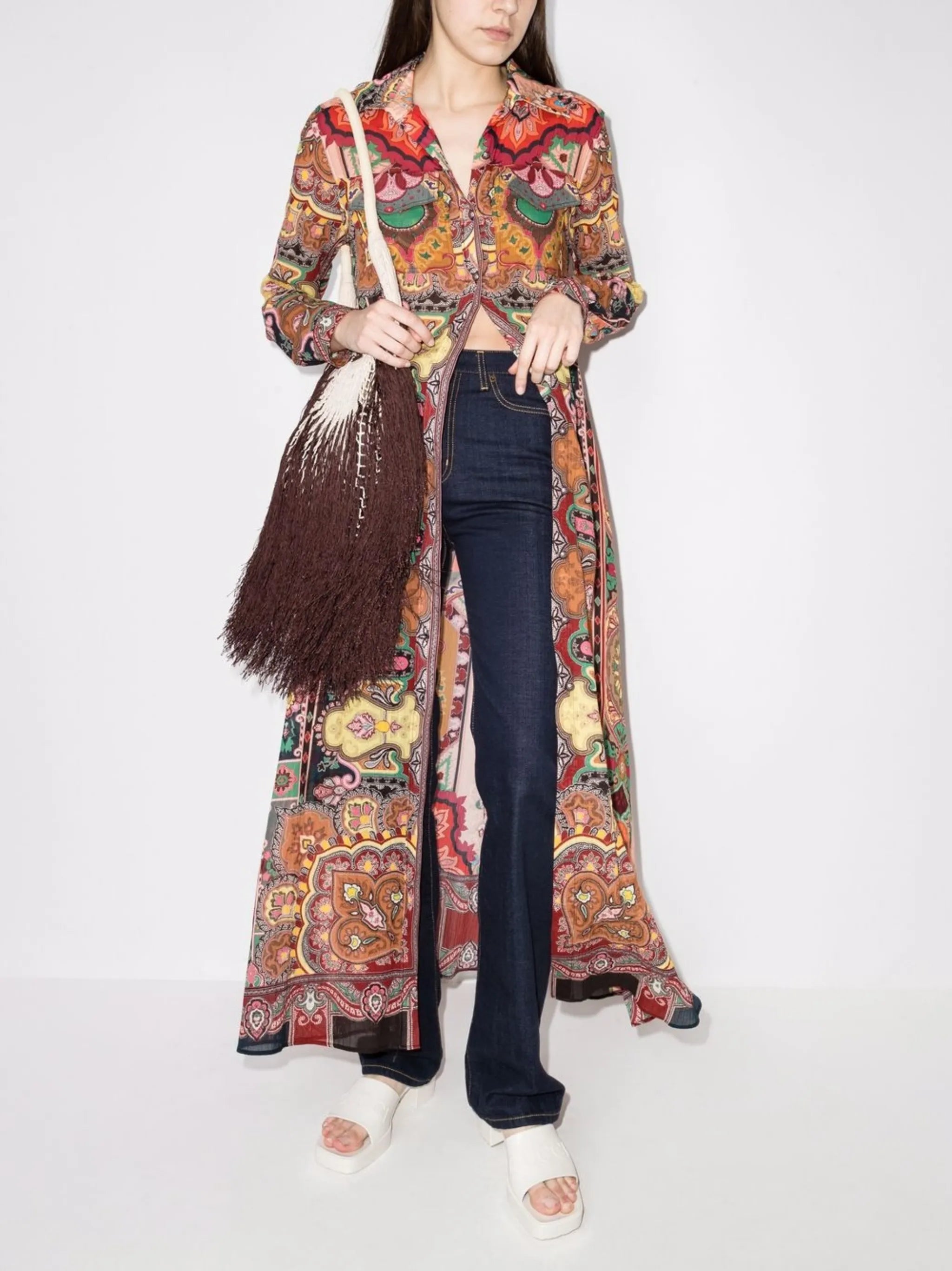 patchwork-print maxi shirt dress