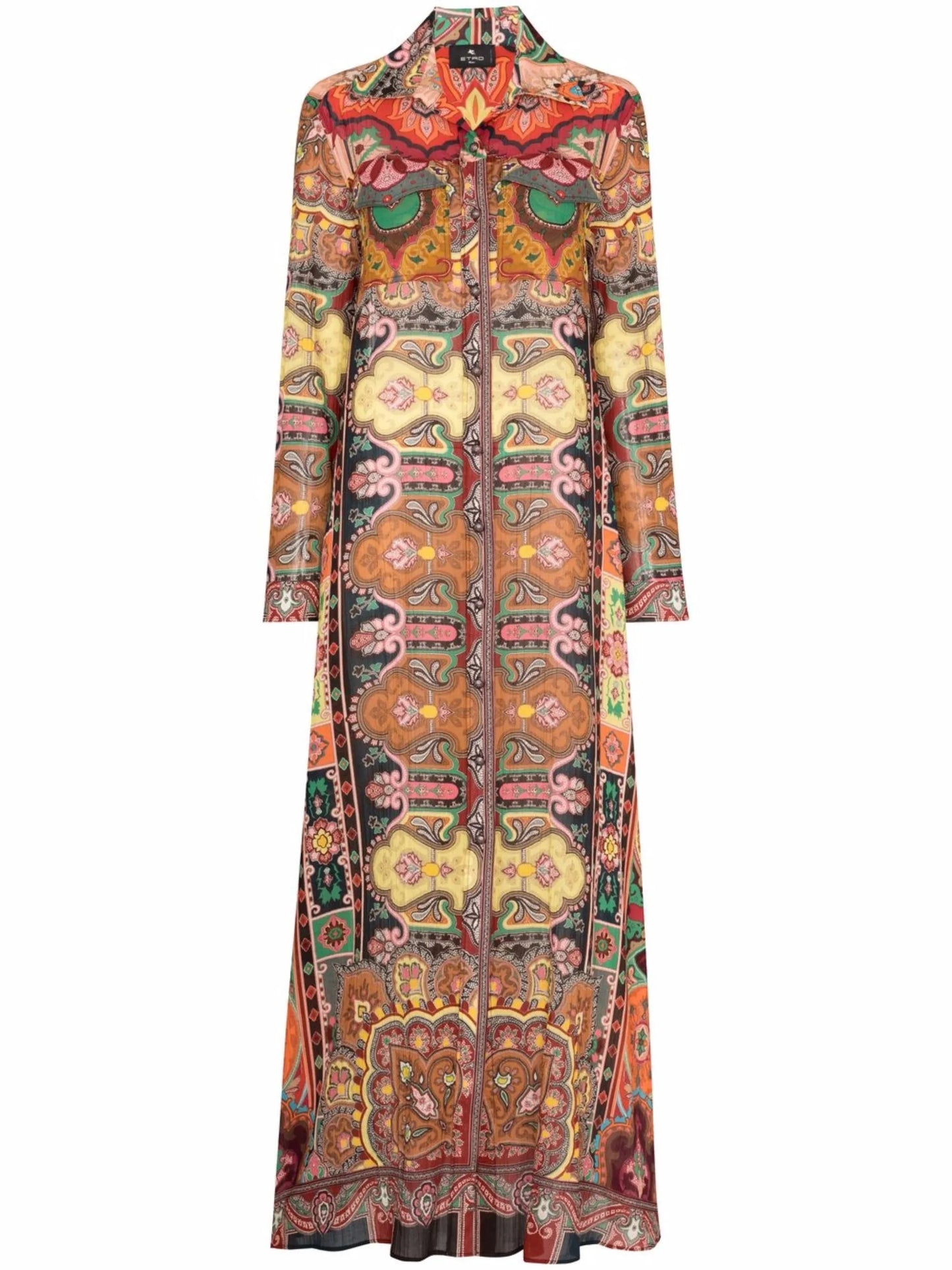 patchwork-print maxi shirt dress