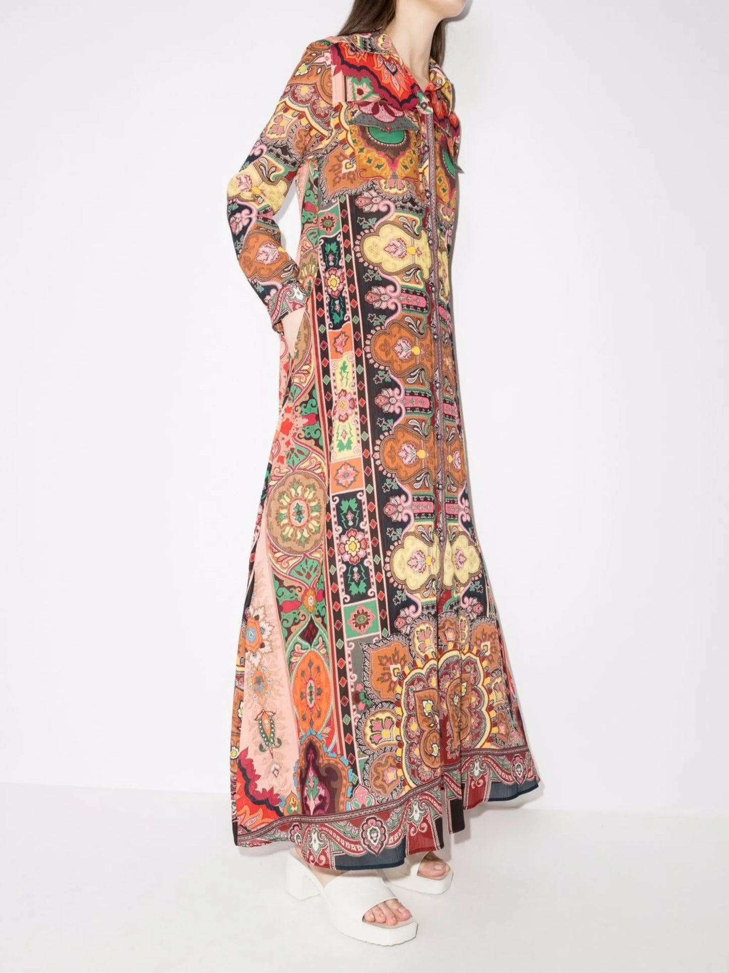 patchwork-print maxi shirt dress