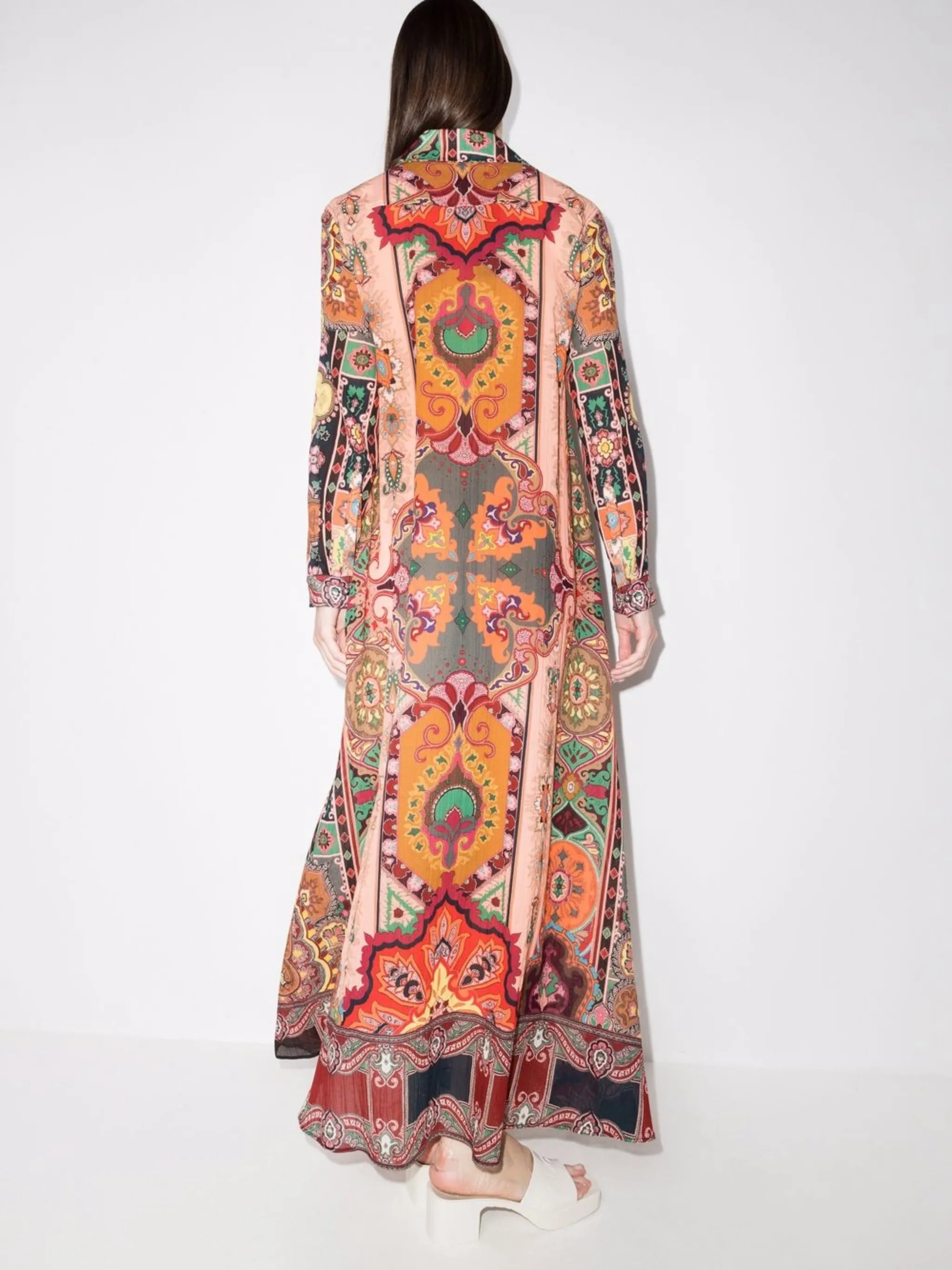 patchwork-print maxi shirt dress