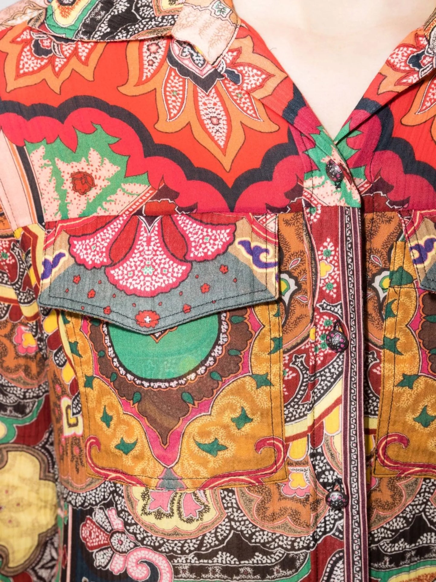 patchwork-print maxi shirt dress