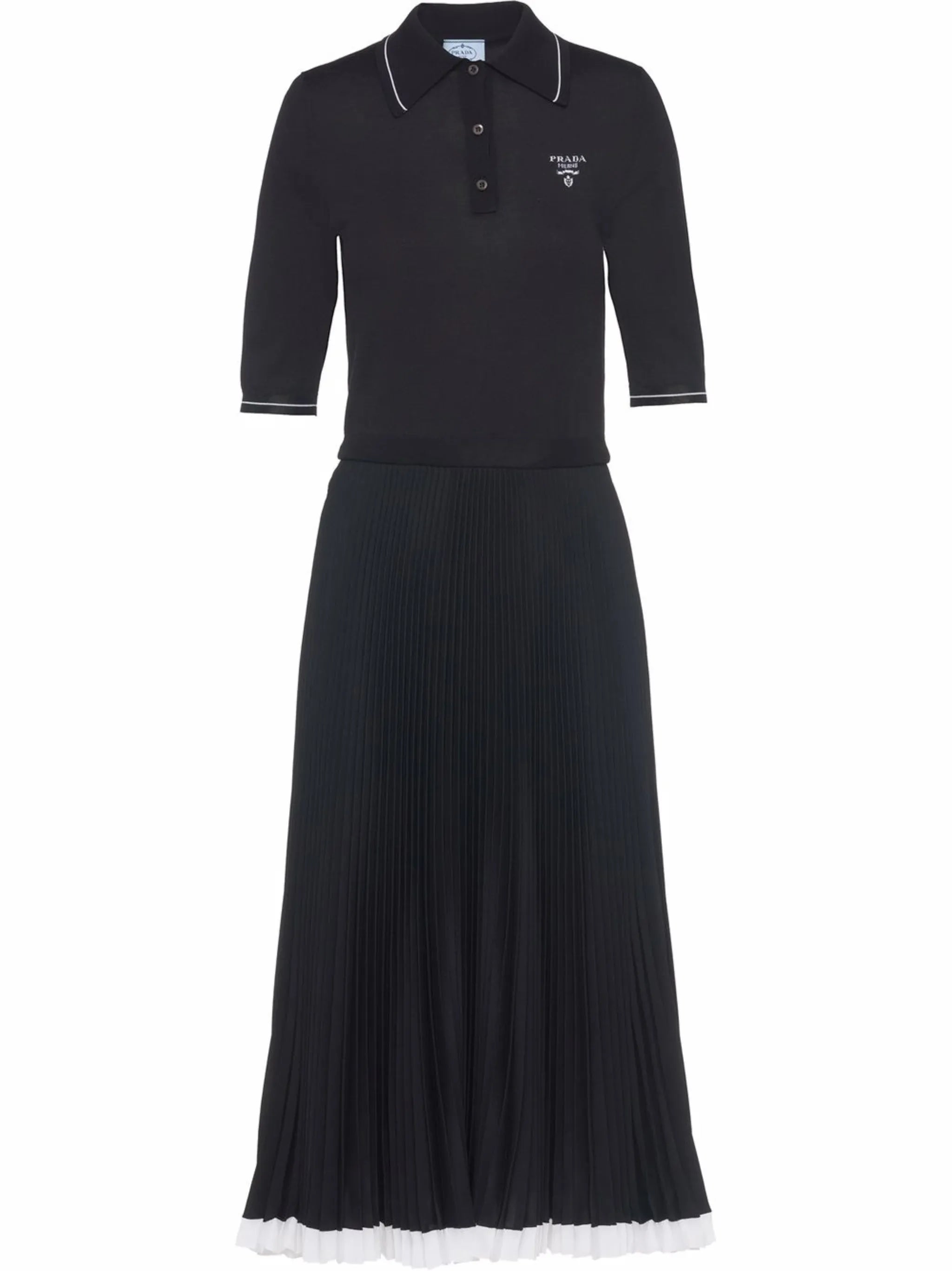 embroidered-logo pleated silk dress