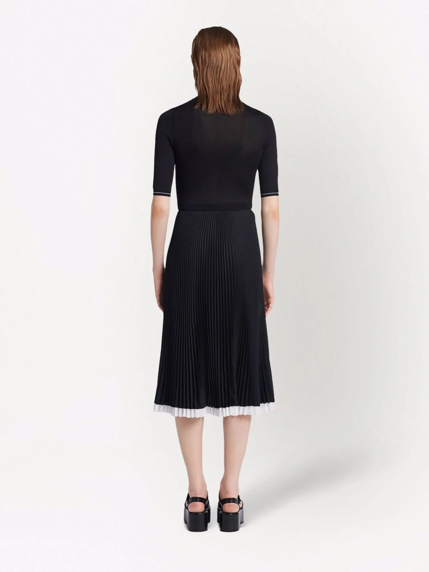 embroidered-logo pleated silk dress