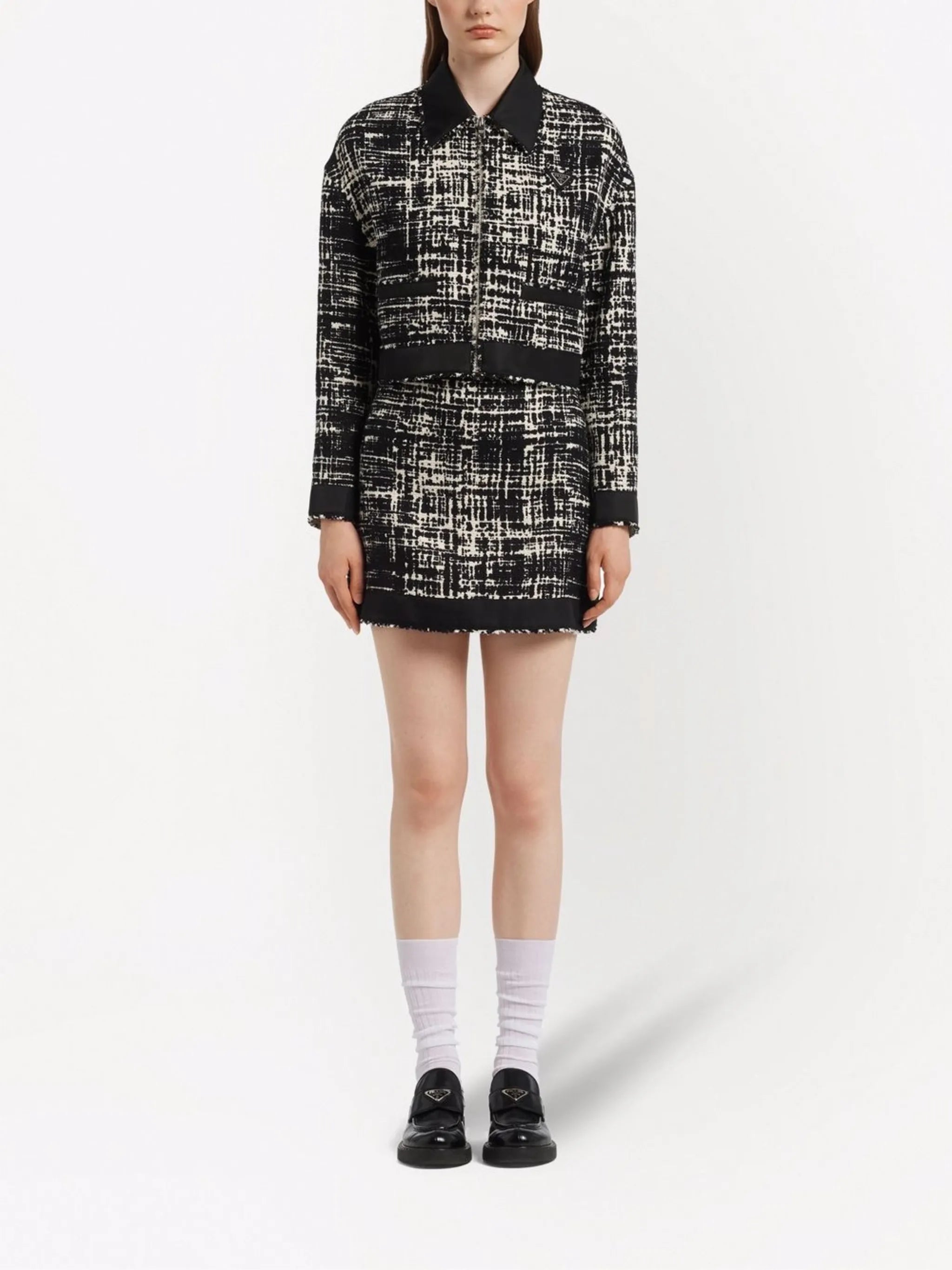 Re-Nylon cropped tweed jacket