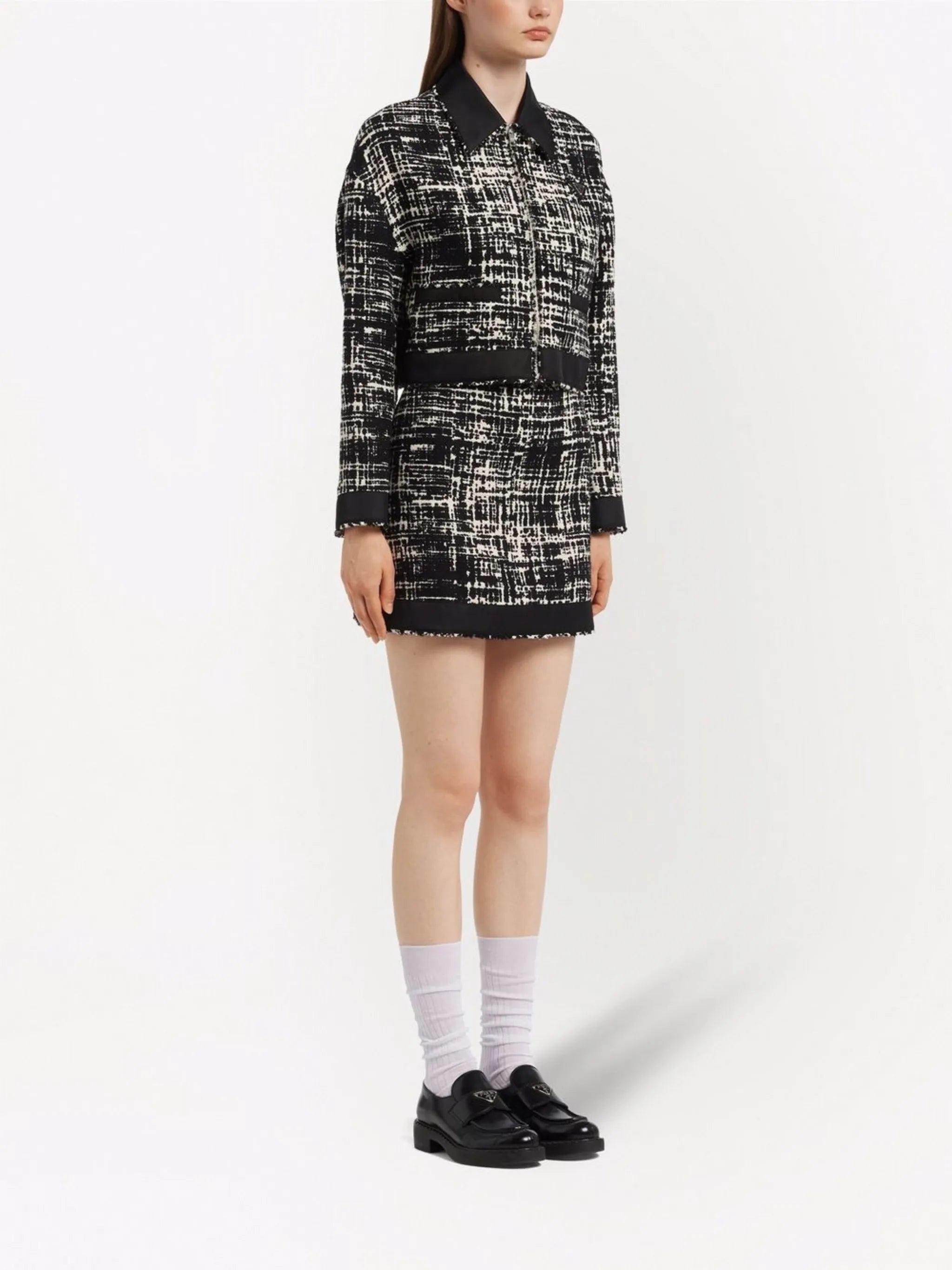 Re-Nylon cropped tweed jacket