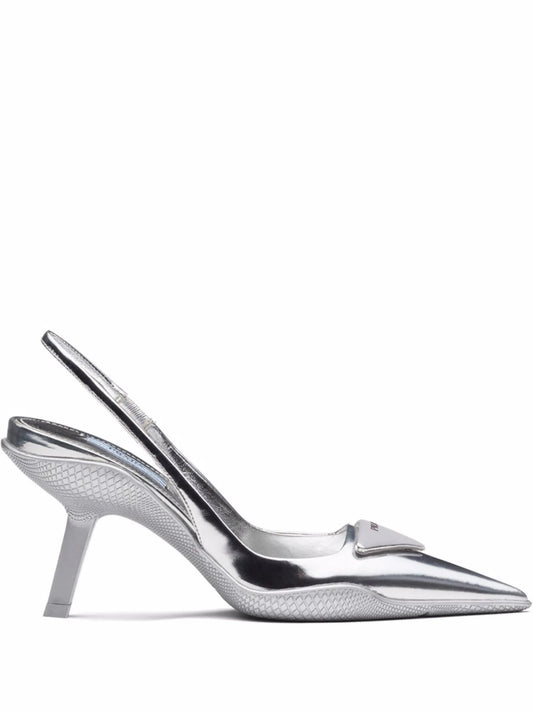 metallic-finish slingback pumps