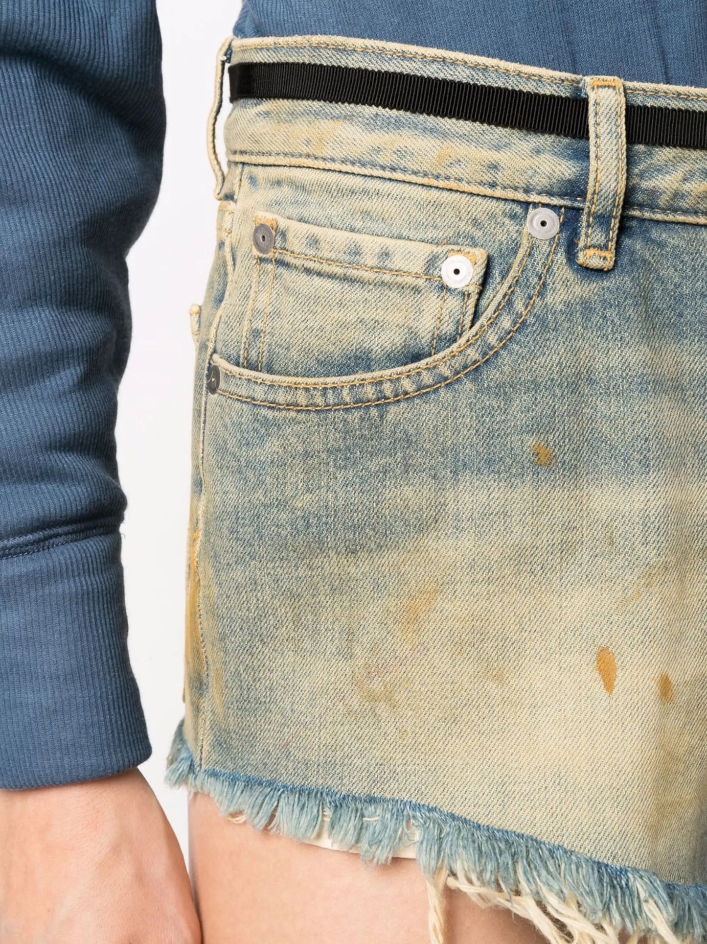 mid-rise distressed denim shorts