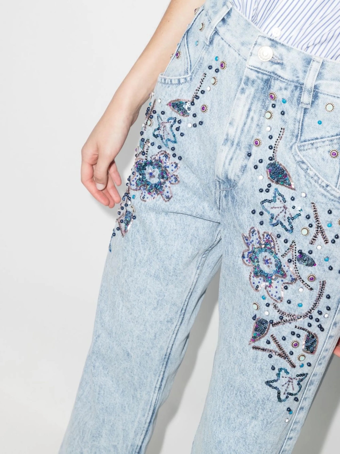 floral-embroidered straight-leg jeans