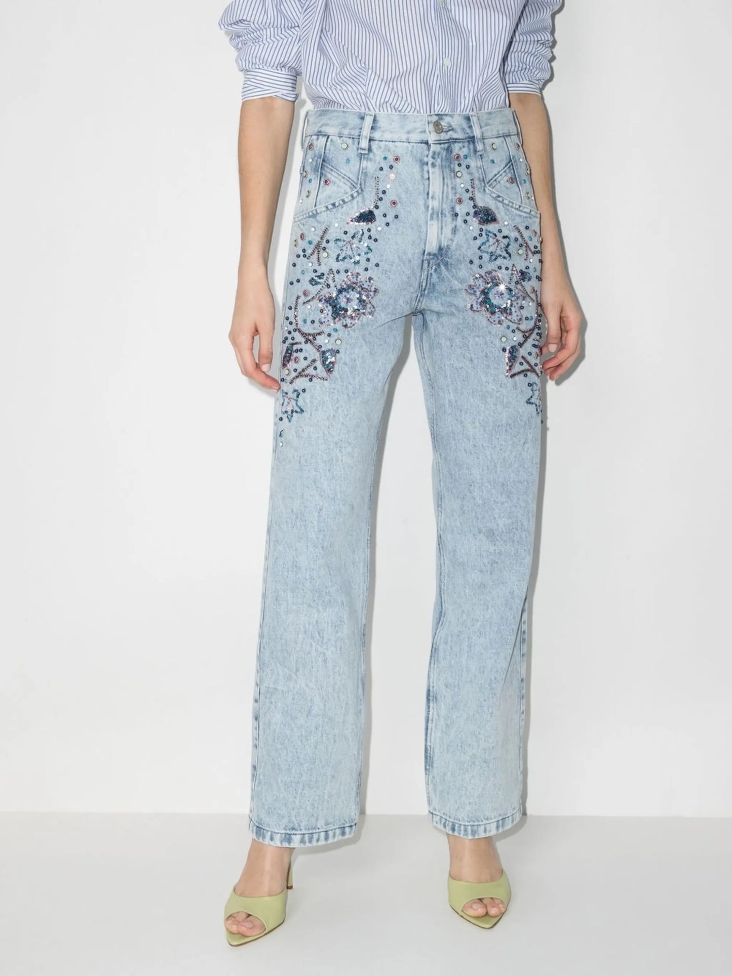 floral-embroidered straight-leg jeans