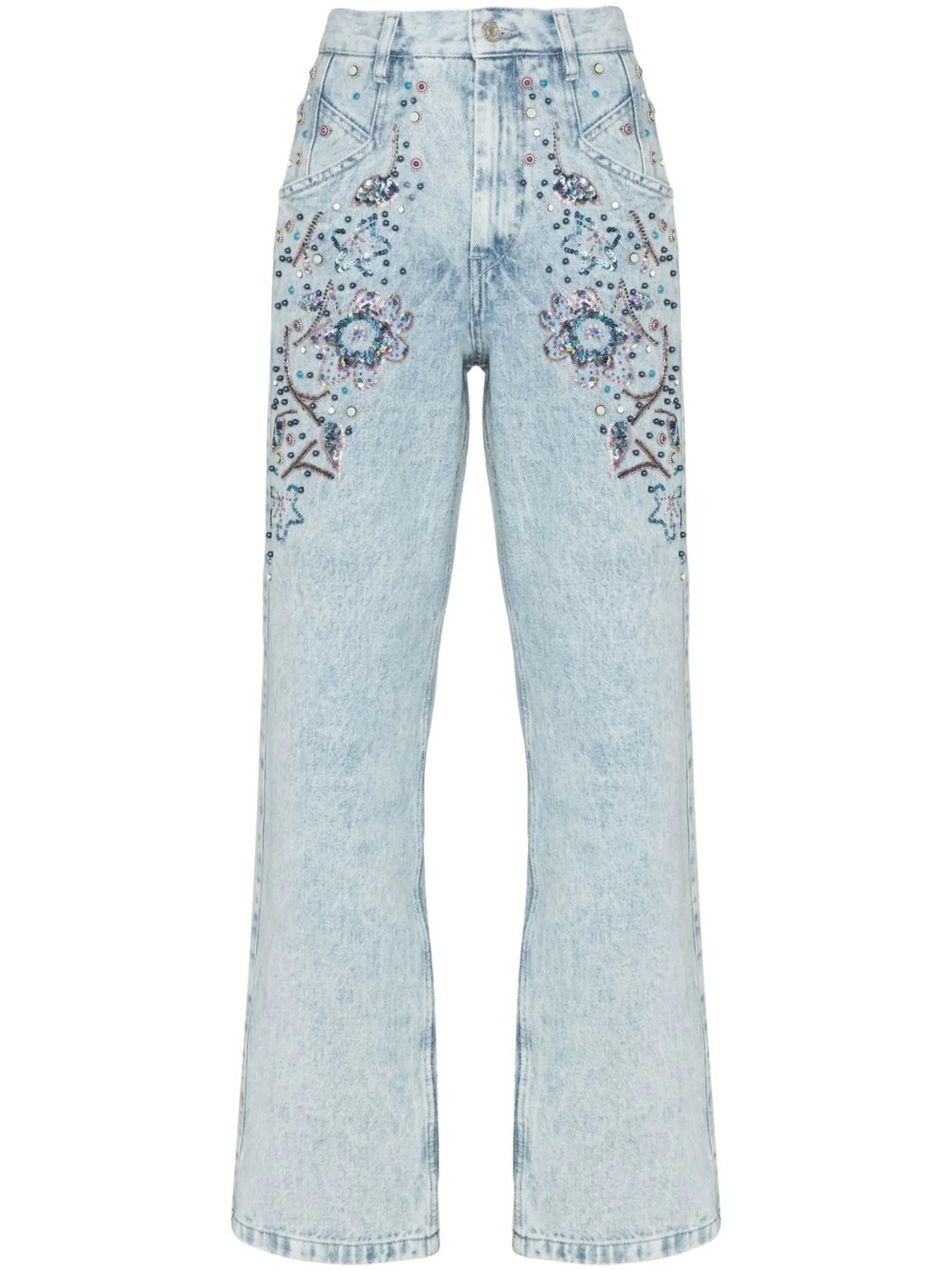floral-embroidered straight-leg jeans