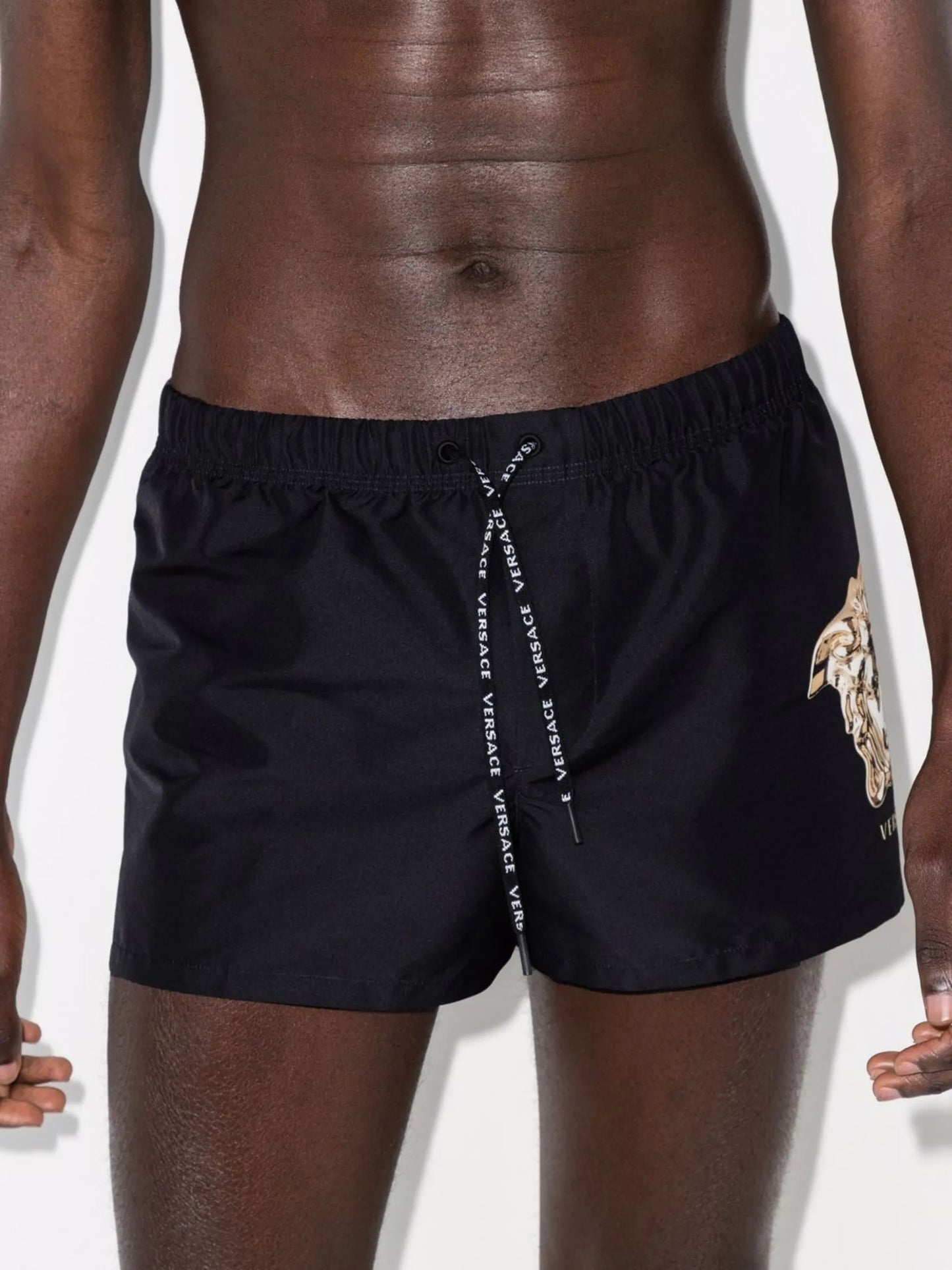 Medusa-motif drawstring swim shorts