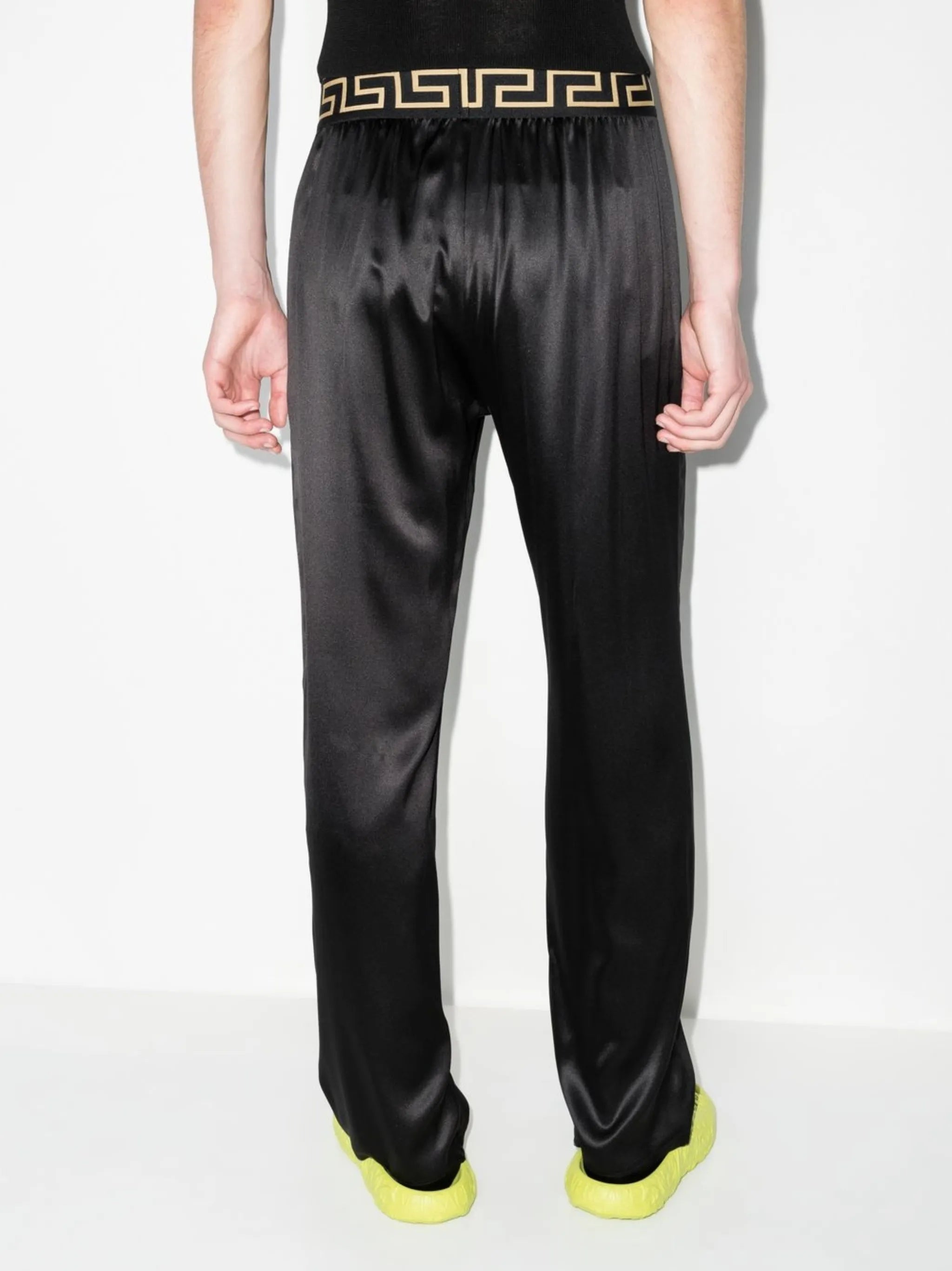 Greca-pattern elasticated-waistband trousers