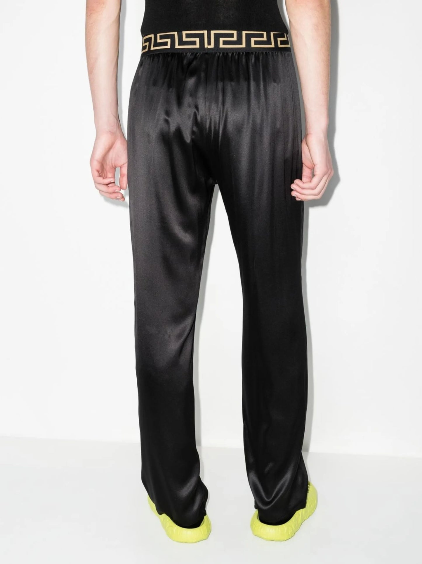 Greca-pattern elasticated-waistband trousers