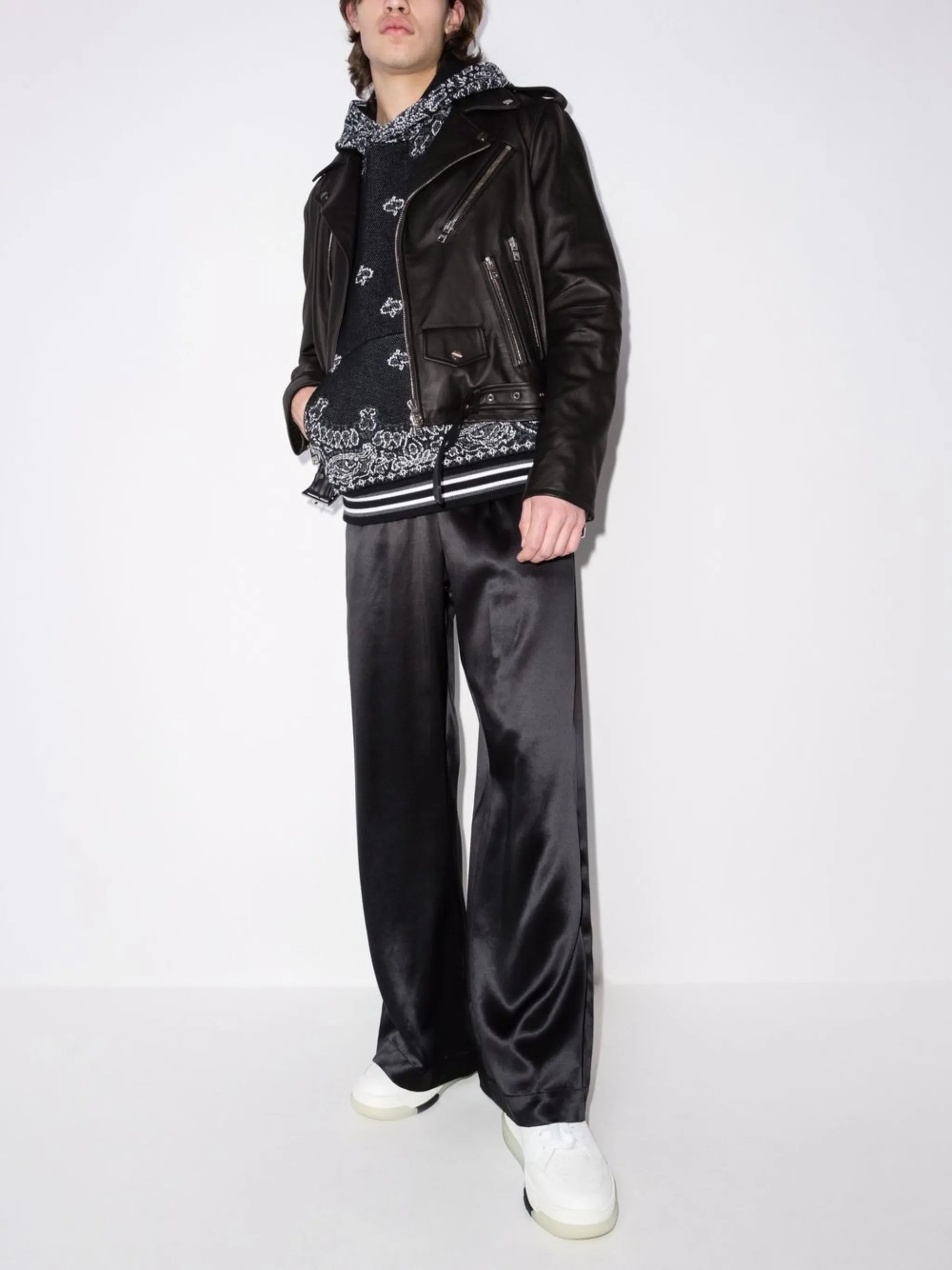 PERFECTO WITH PAINT EMBROIDERY Black Leather Jacket 