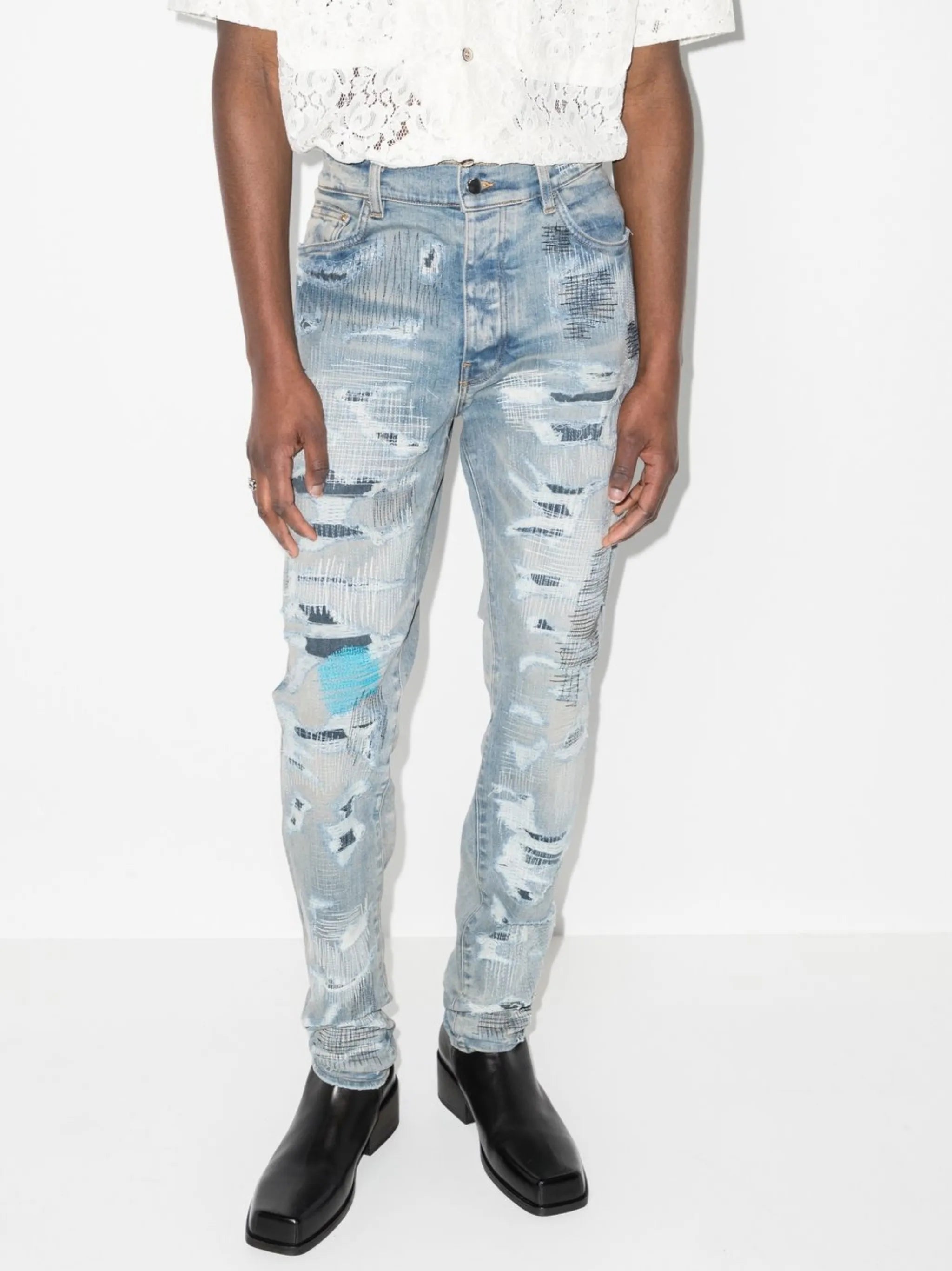 distressed-finish skinny jeans