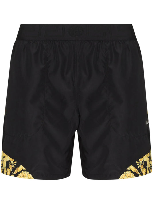 Barocco-print panelled shorts