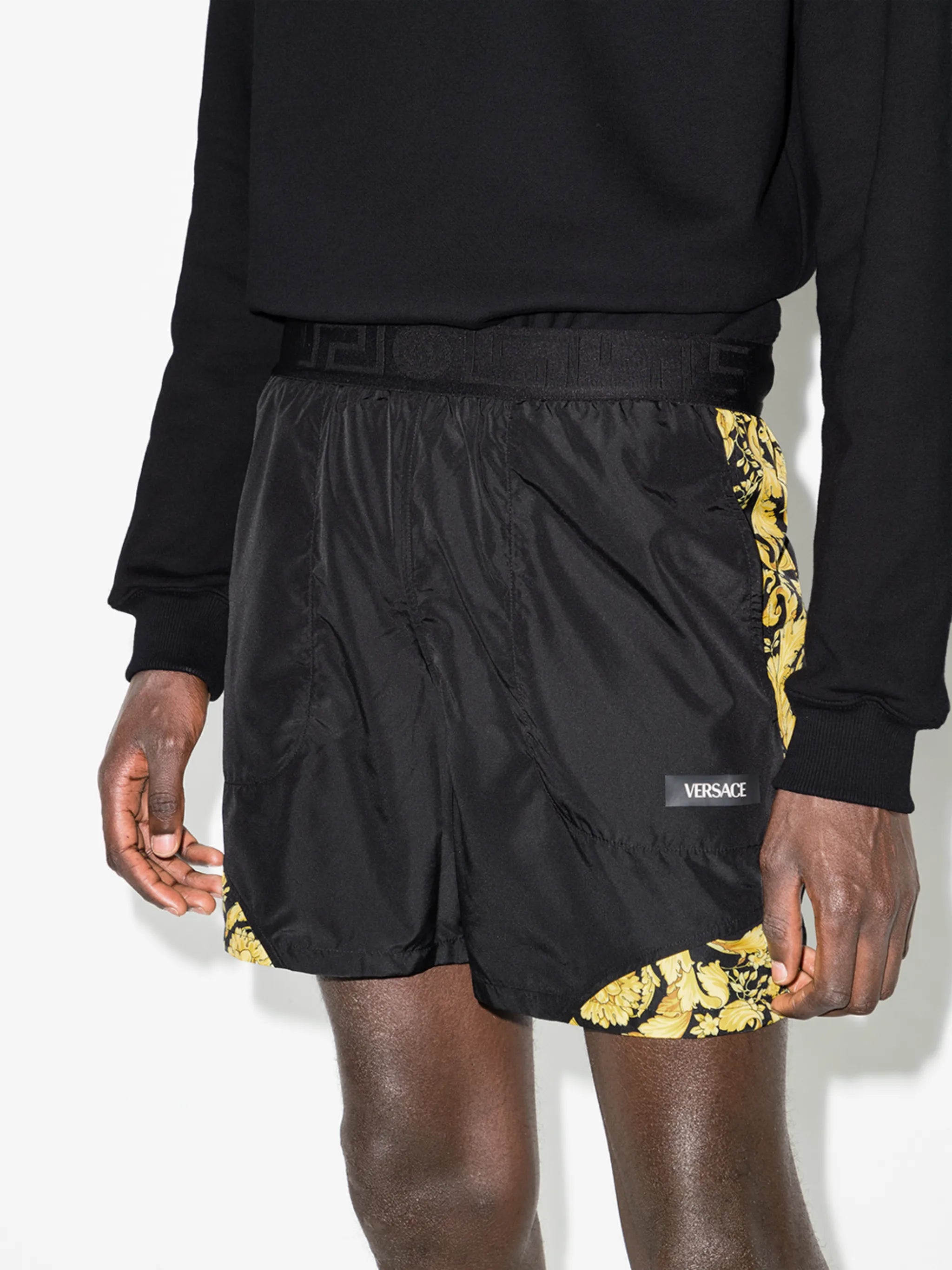 Barocco-print panelled shorts