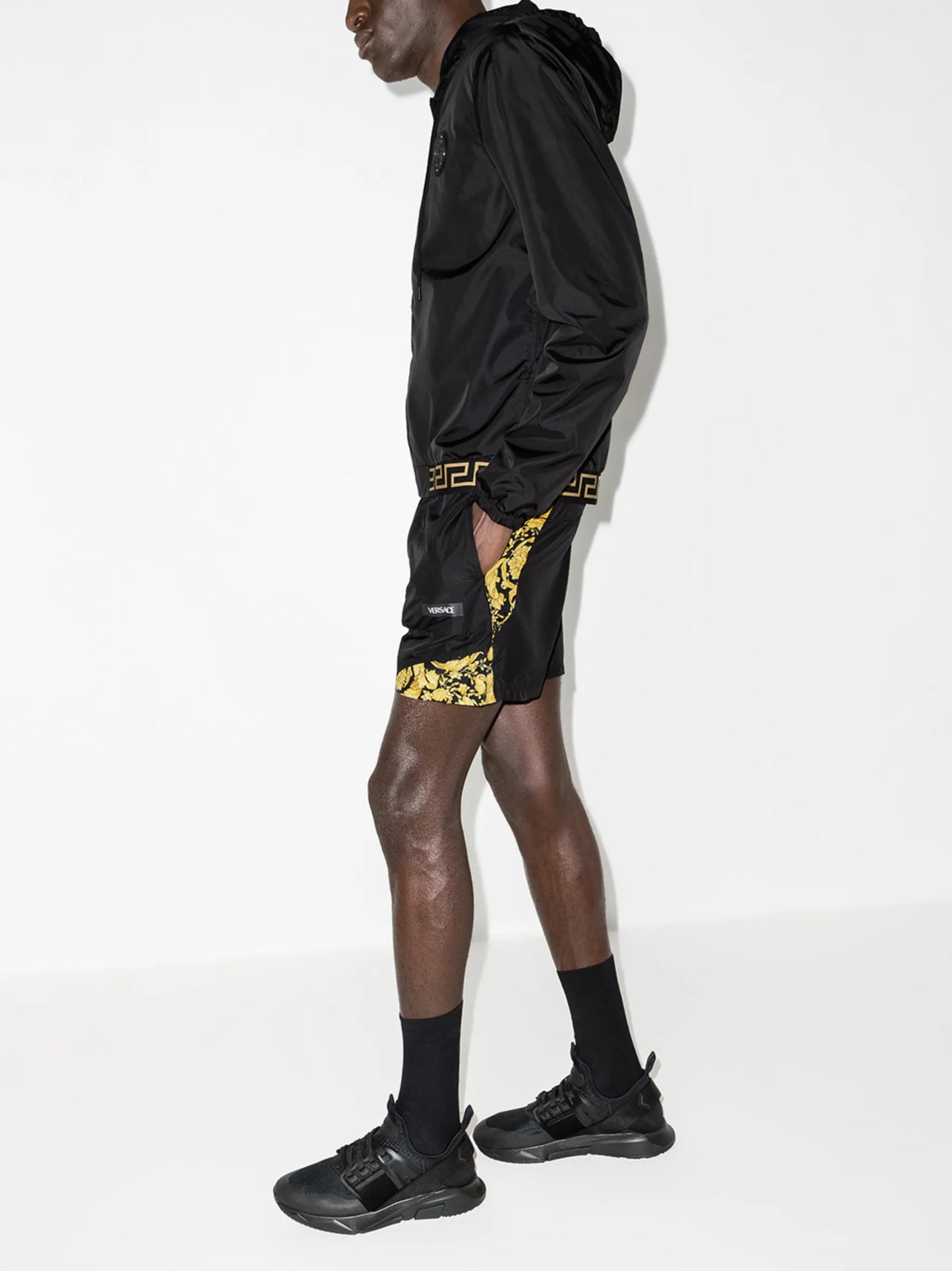 Barocco-print panelled shorts