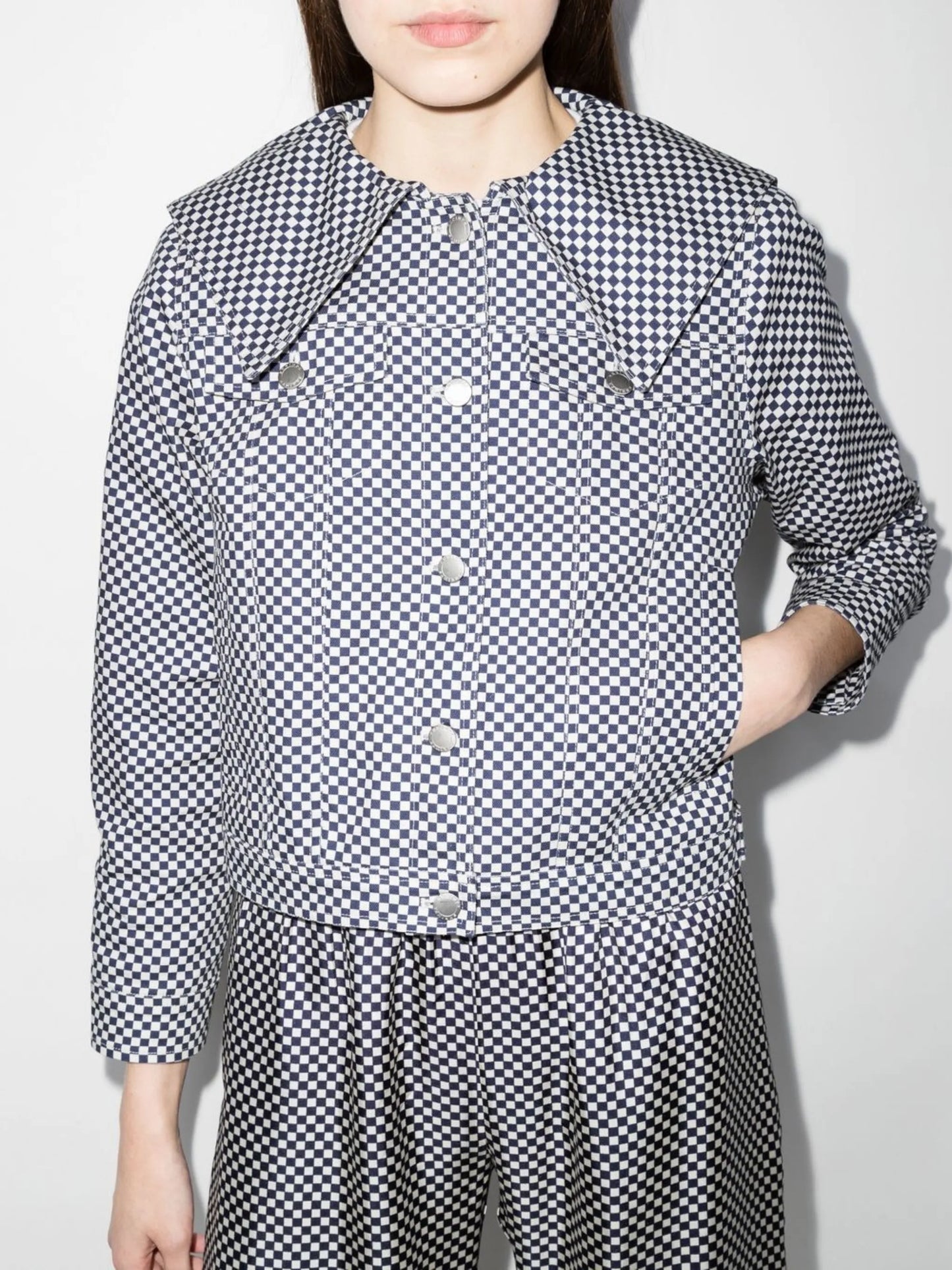 Adira check-print denim jacket