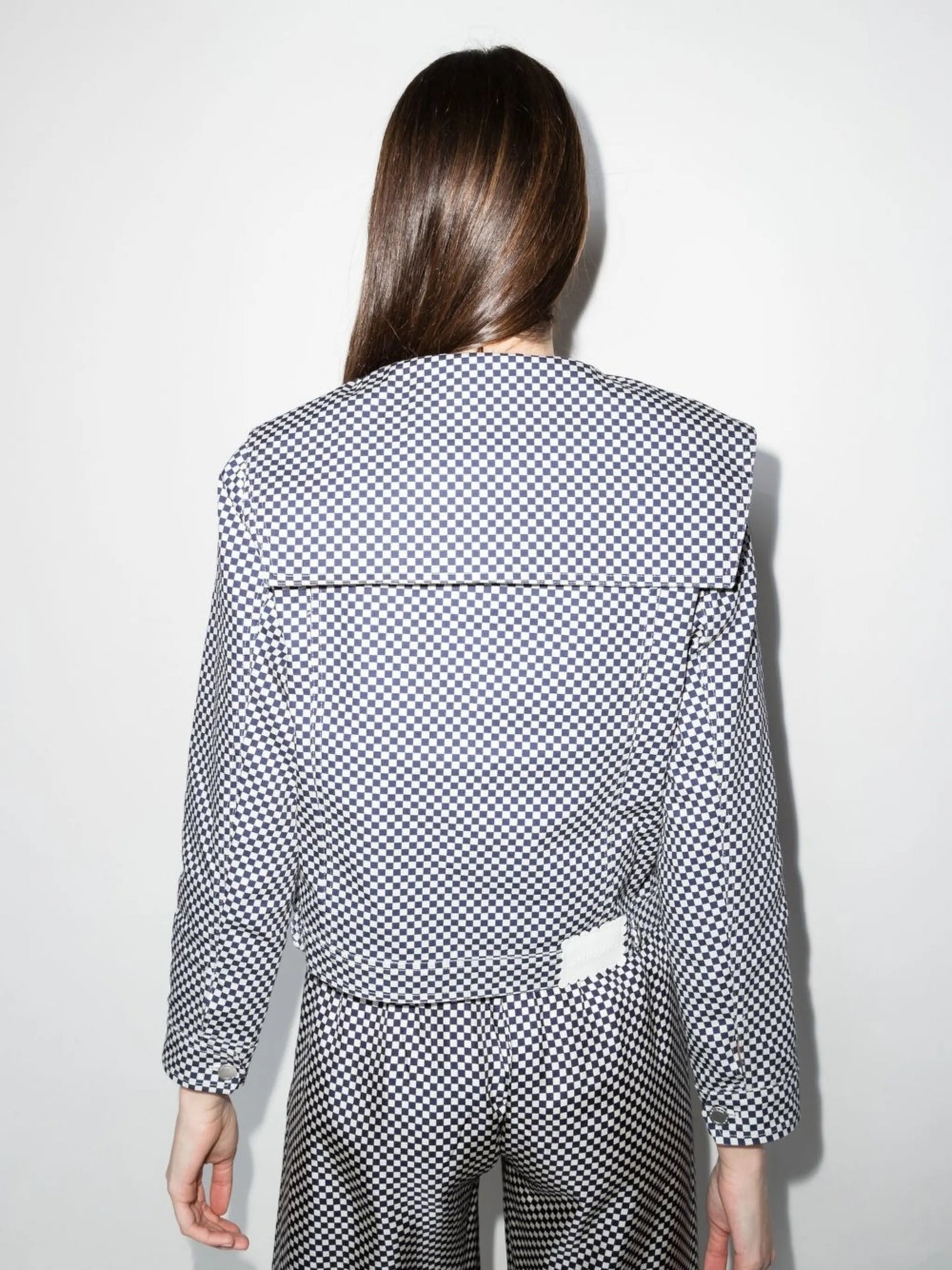 Adira check-print denim jacket