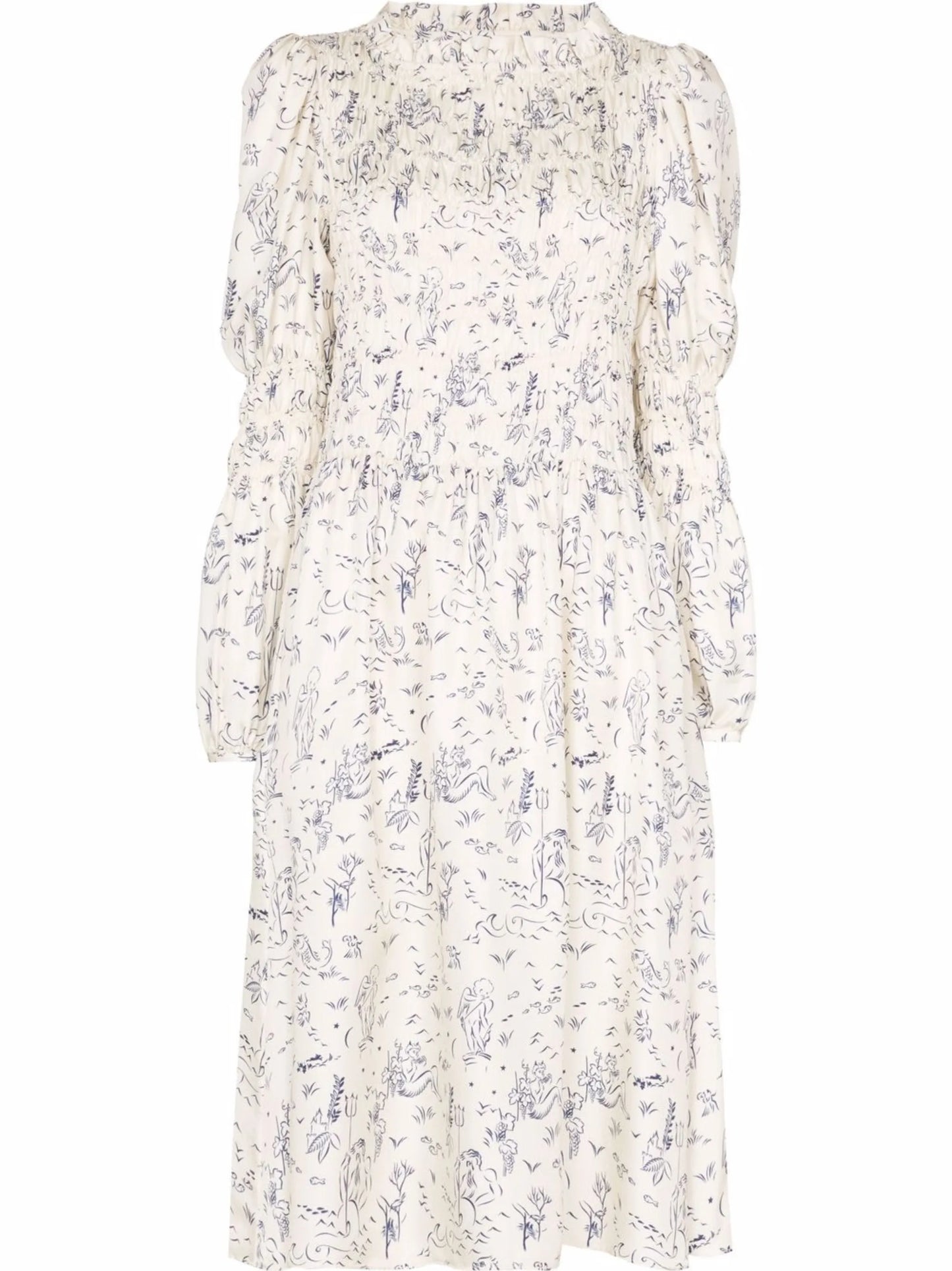 Marina illustration-print smocked midi dress