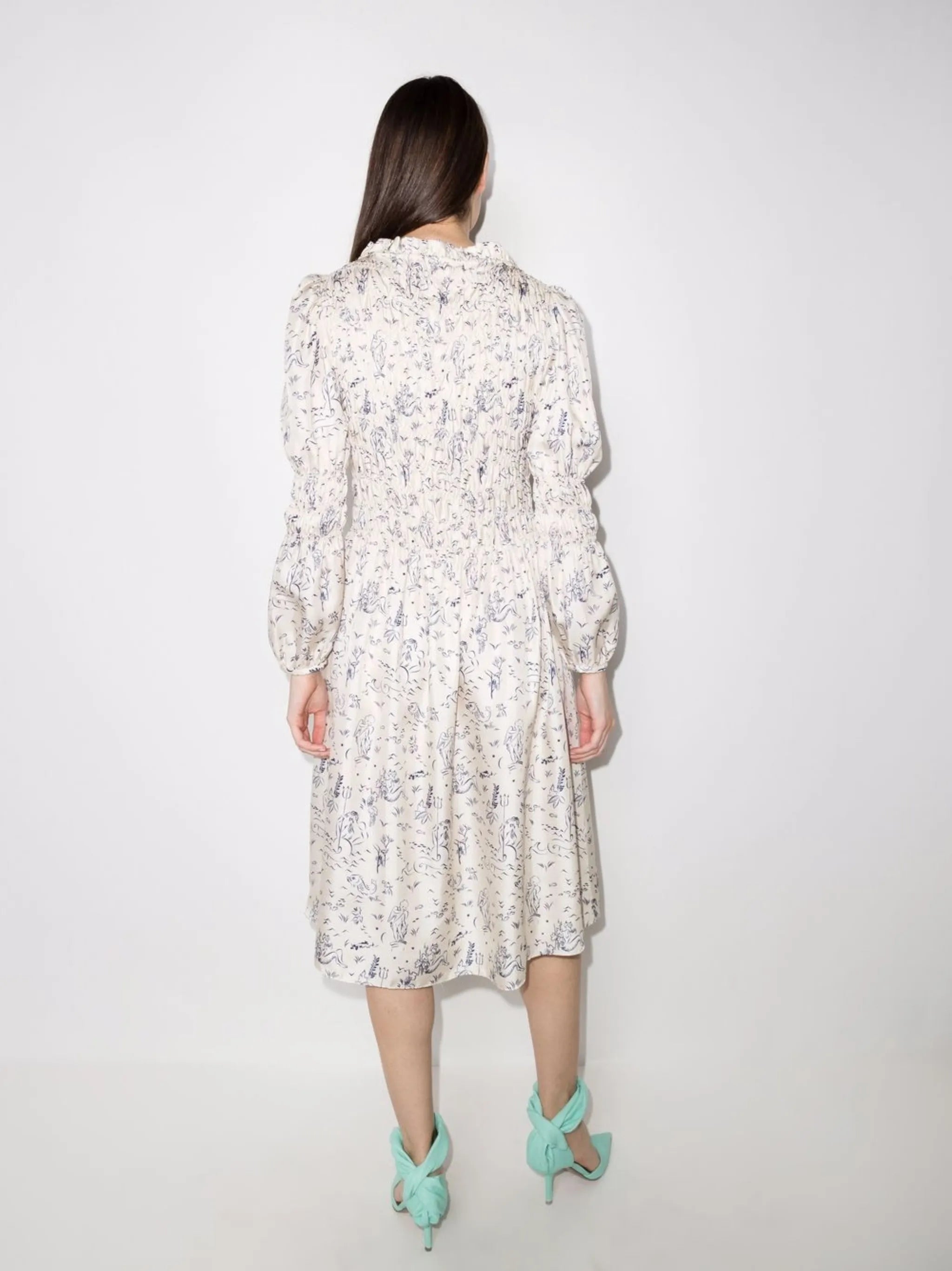 Marina illustration-print smocked midi dress