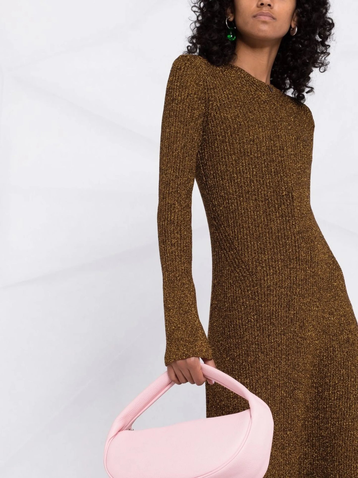 metallic ribbed-knit midi dress