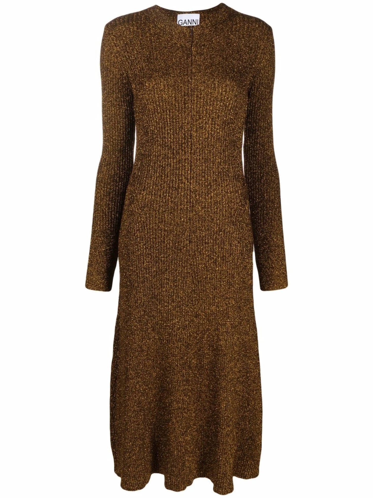 metallic ribbed-knit midi dress
