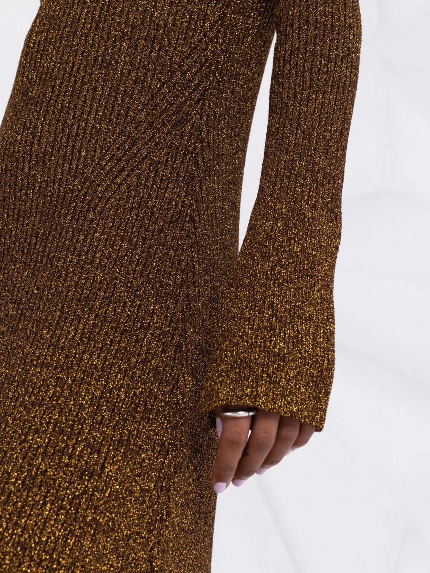 metallic ribbed-knit midi dress