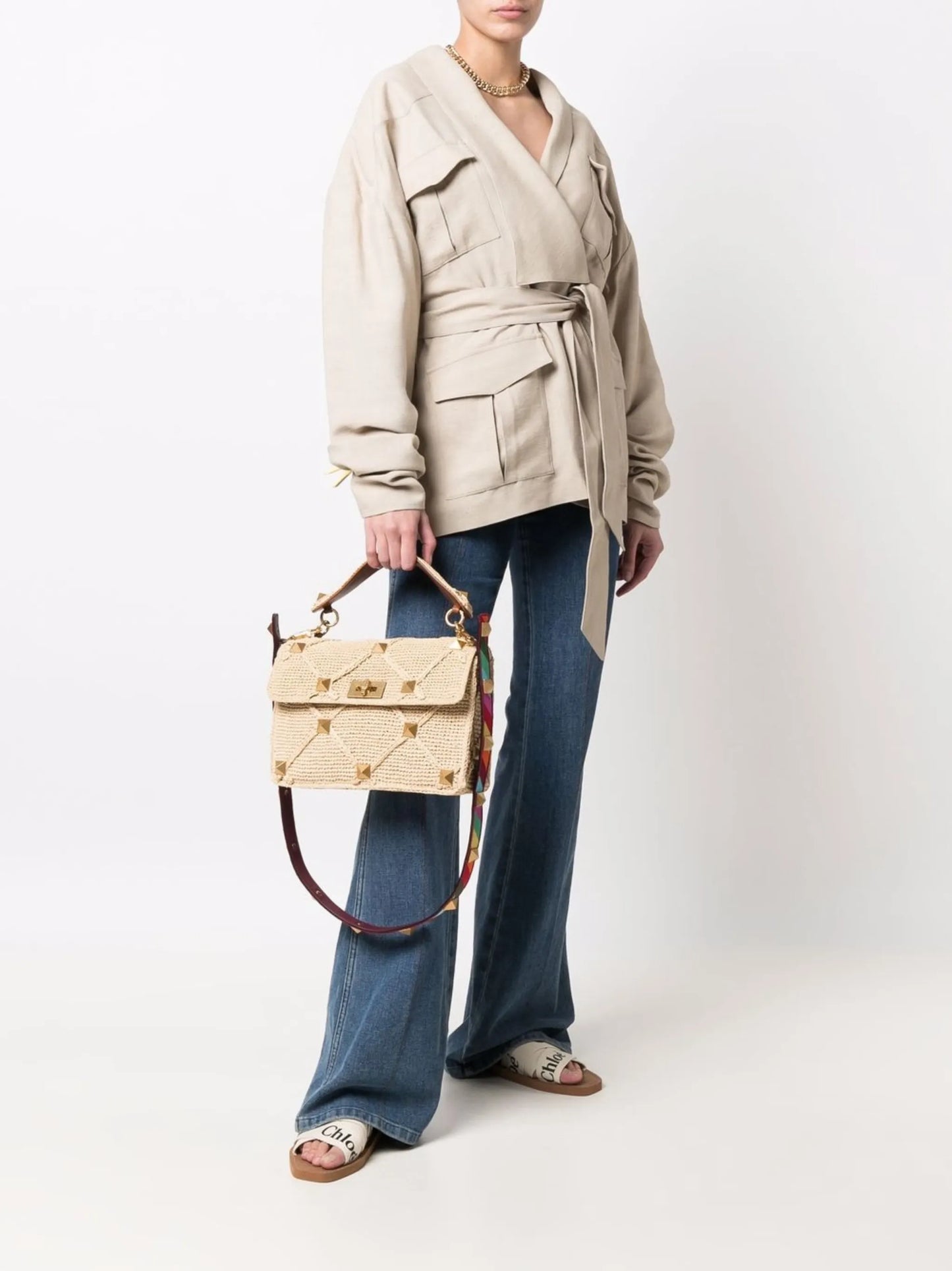 Roman Stud straw tote bag