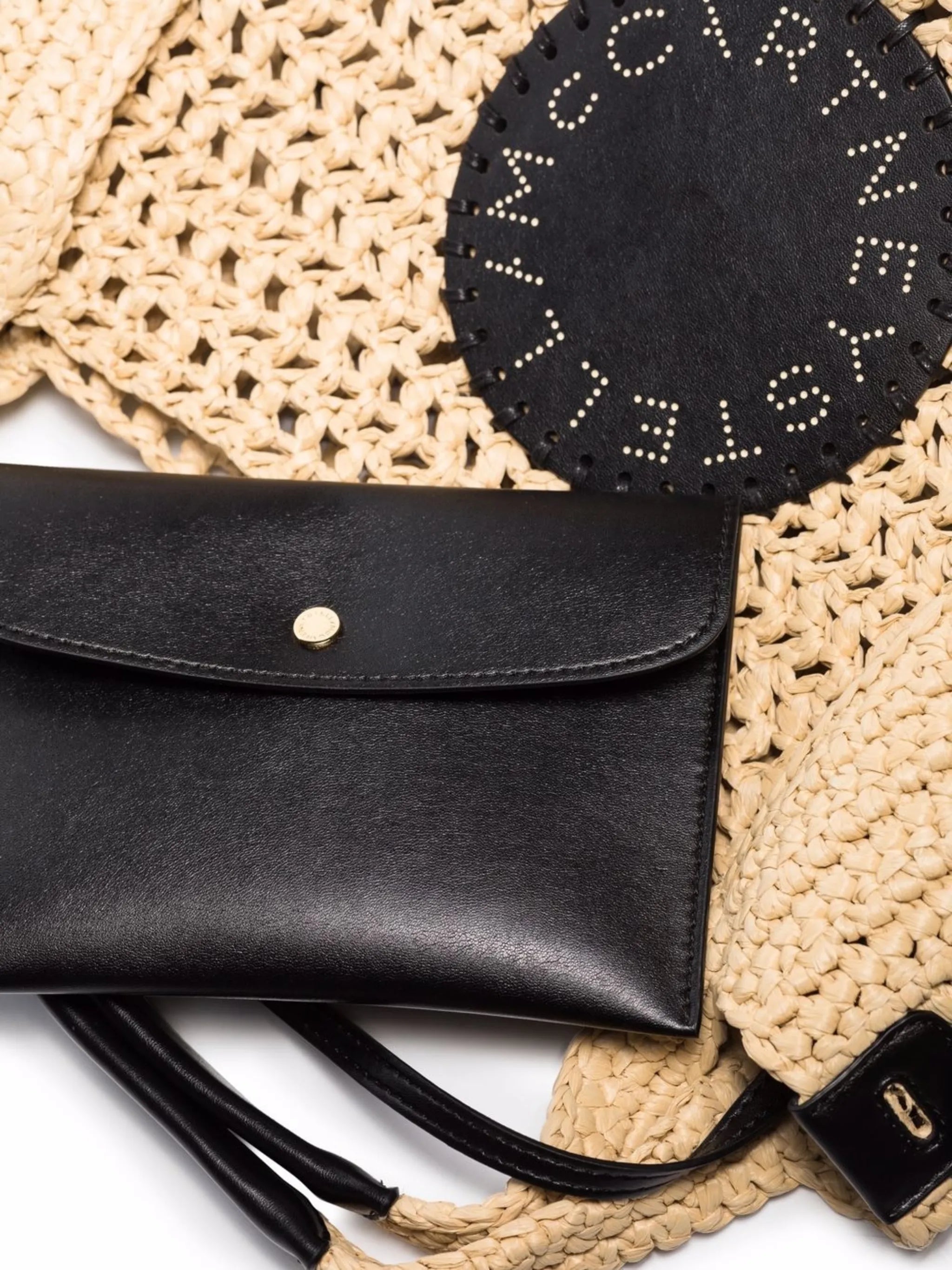 logo-patch woven raffia tote bag