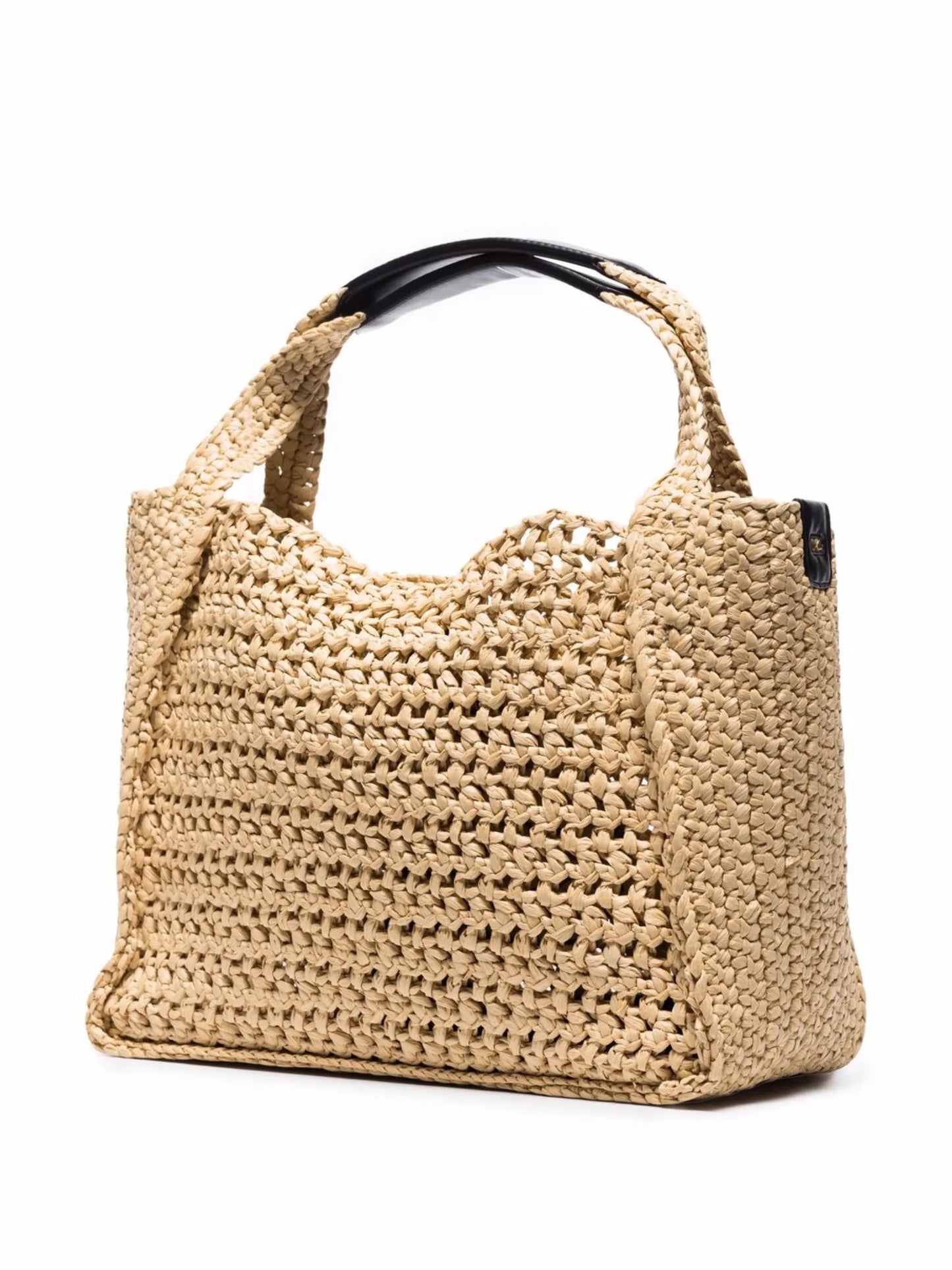 logo-patch woven raffia tote bag
